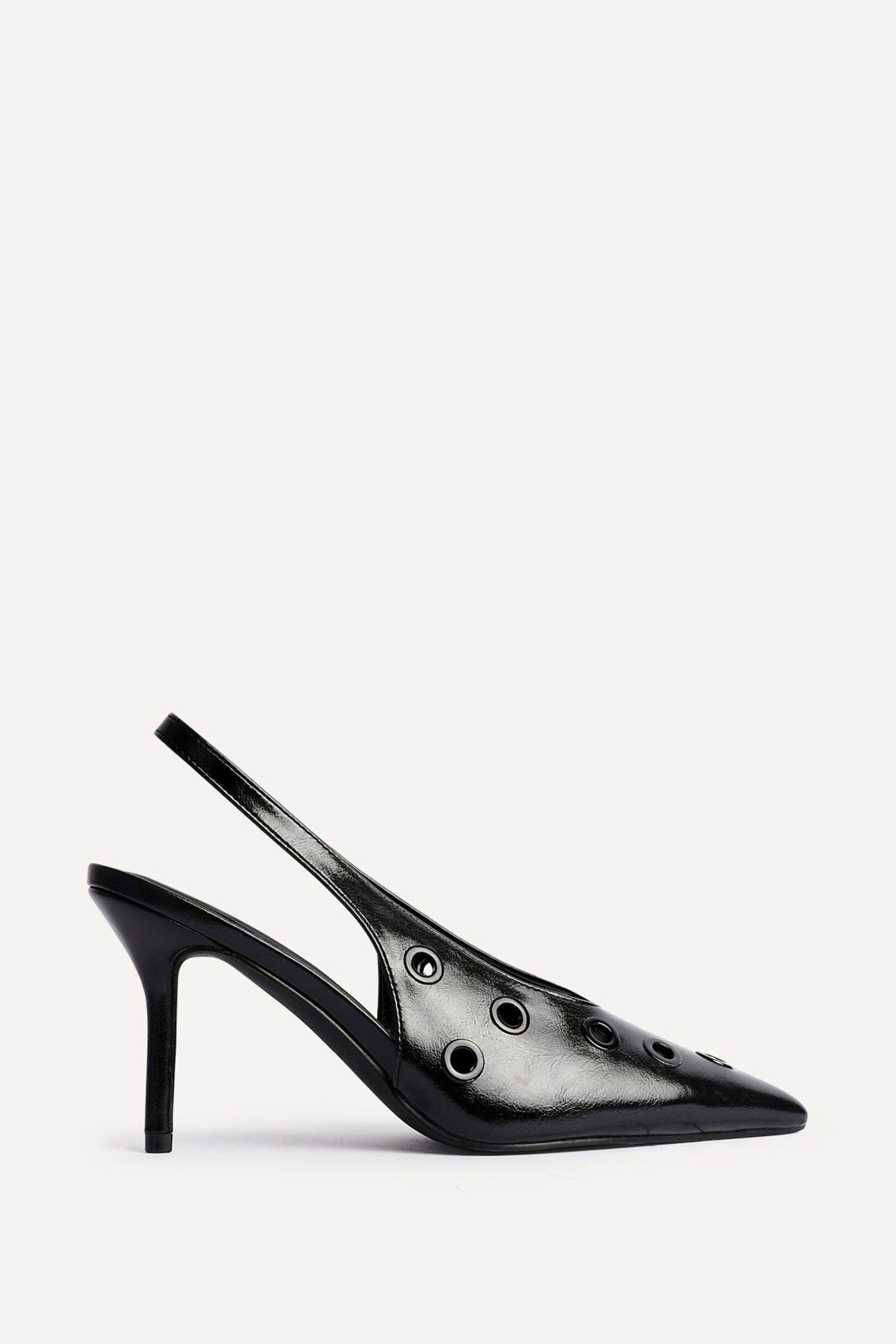 Abel Black Faux Leather Court Heel by LINZI