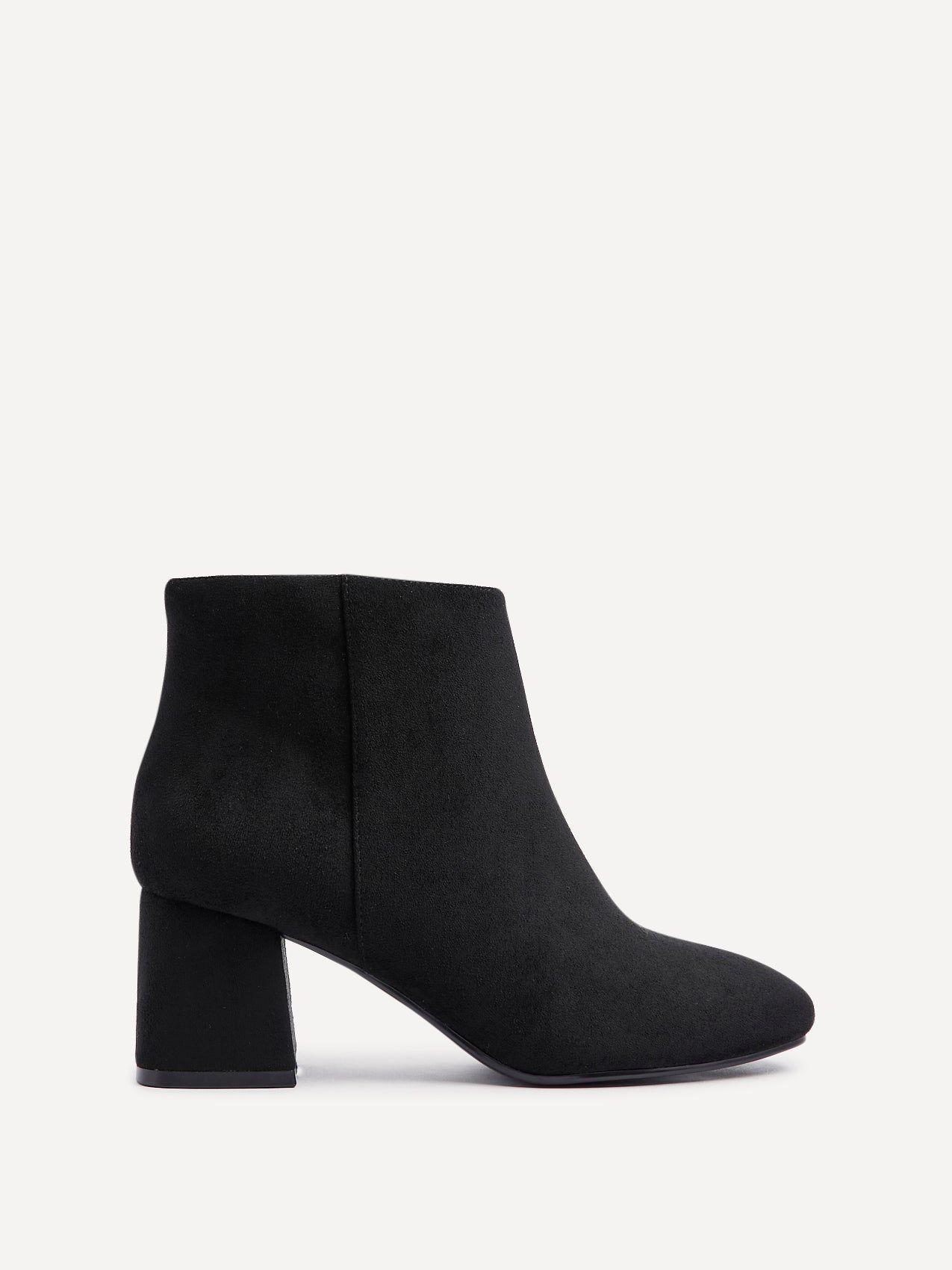 Alba Wide Fit Black Suede Block Heeled Ankle Boot by LINZI