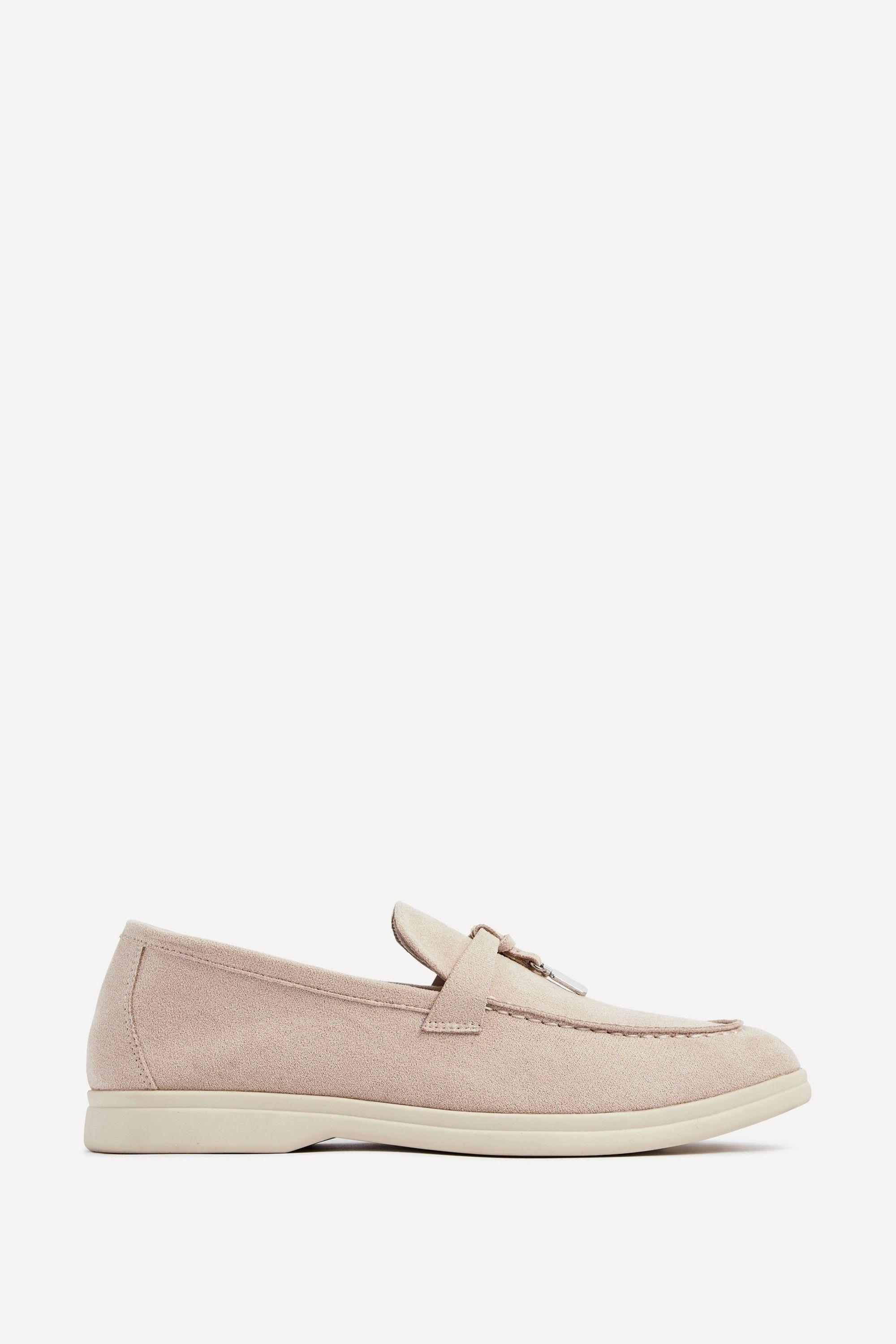 Alette Beige Faux Suede Slip On Loafers by LINZI