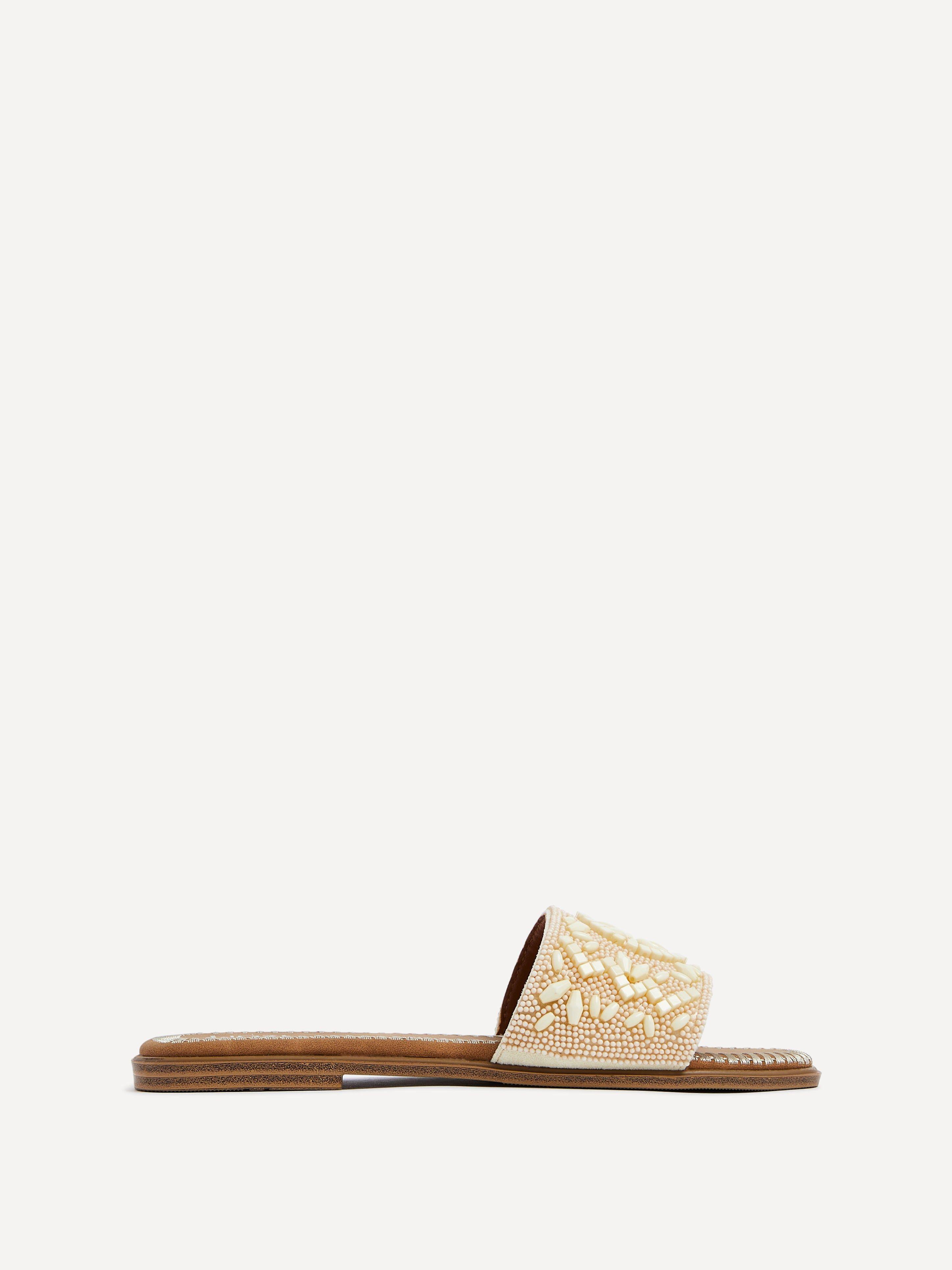 Aloha Beige Beaded Sandals by LINZI
