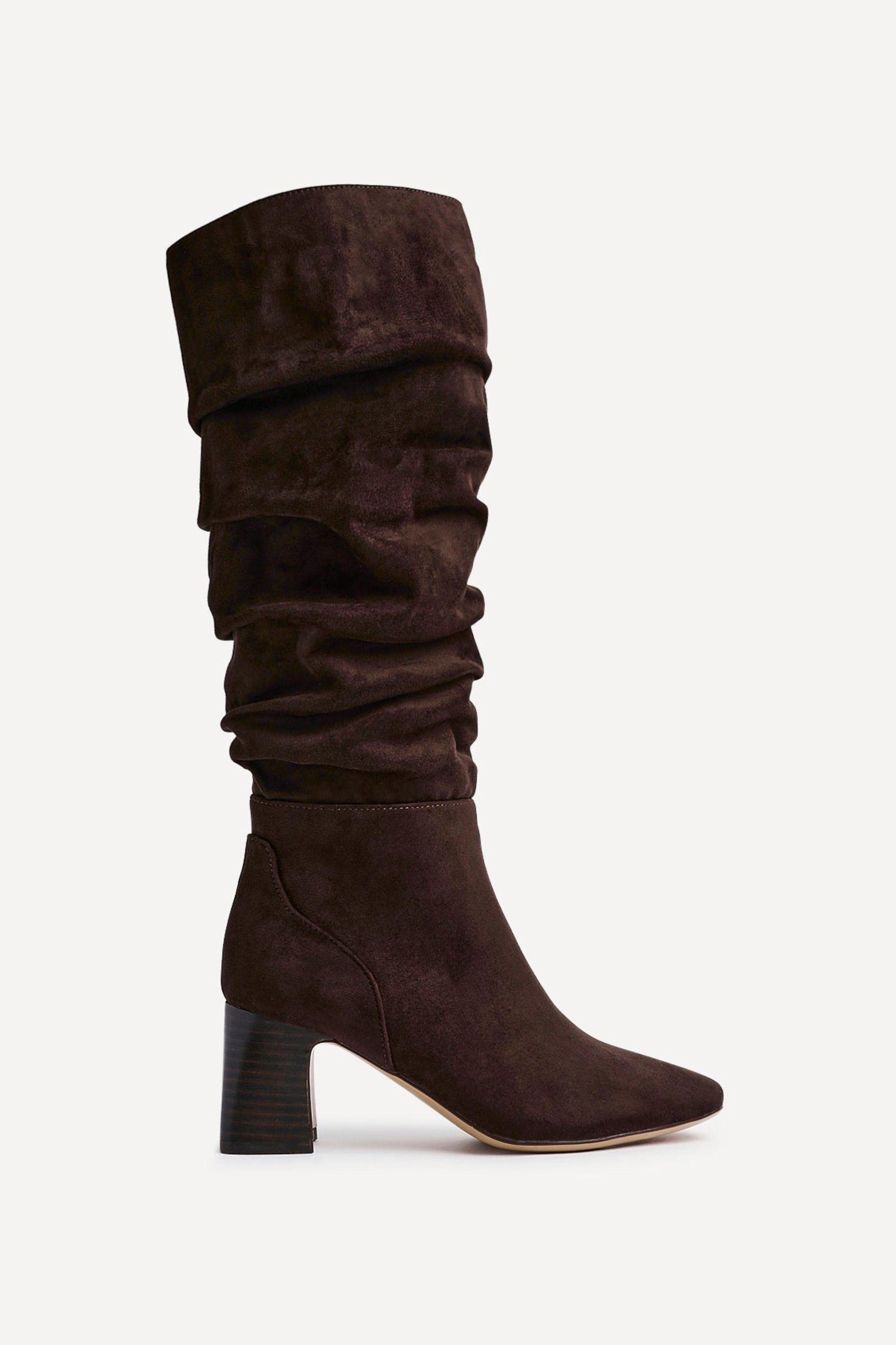 Alpine Dark Brown Faux Suede Ruched Long Boot by LINZI
