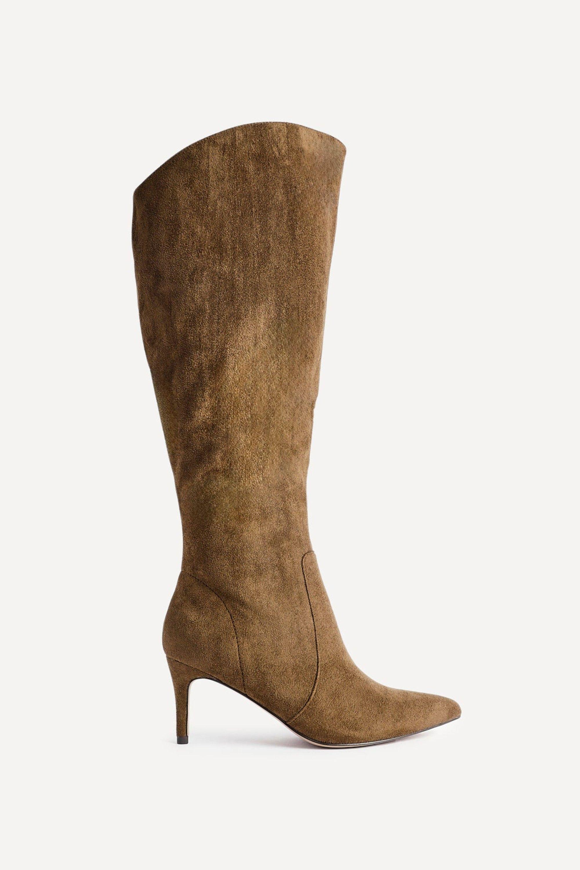 Ambition Sand Faux Suede Assymetric High Leg Stiletto Boot by LINZI