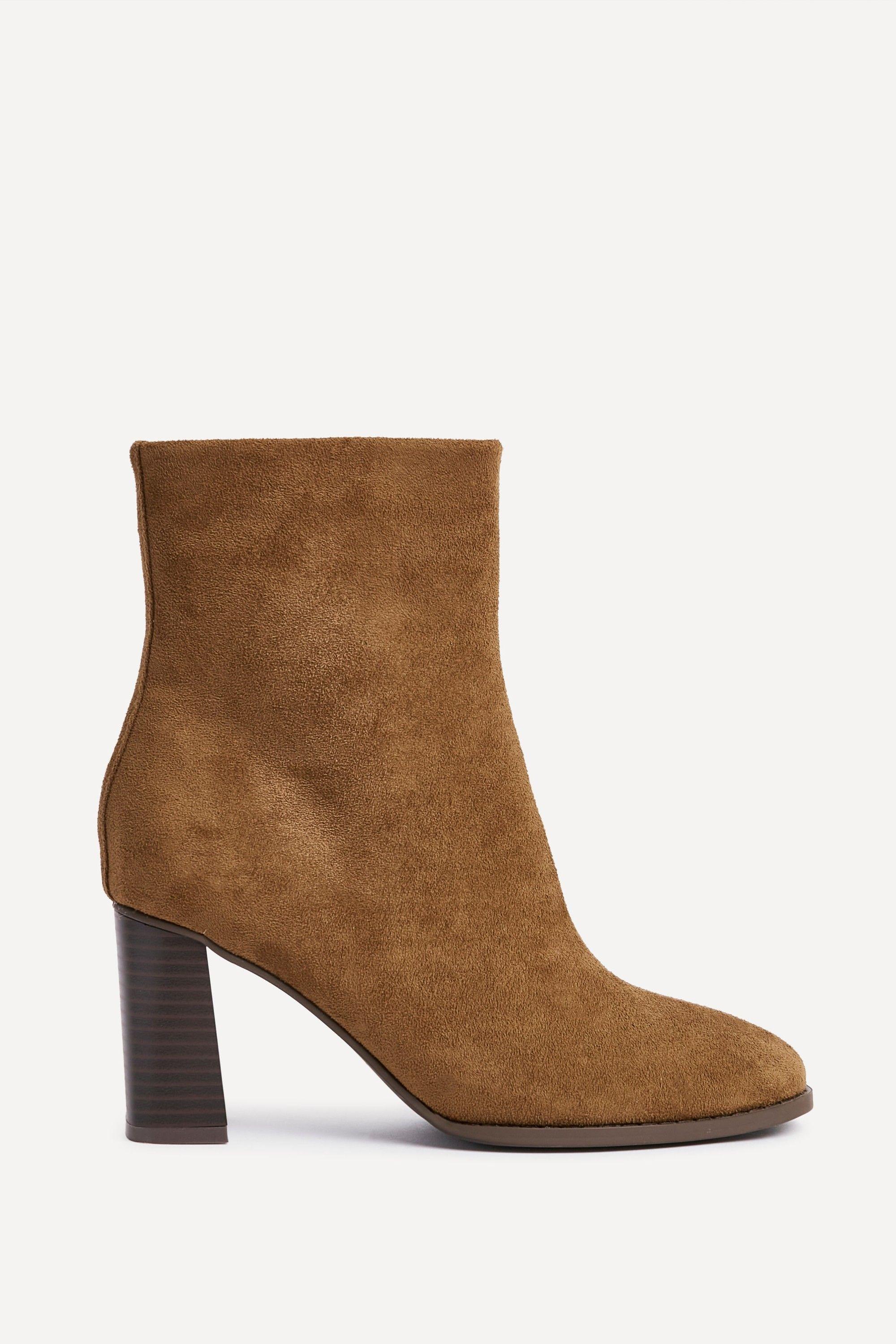 Approach Tan Faux Suede Round Toe Block Heeled Ankle Boot by LINZI