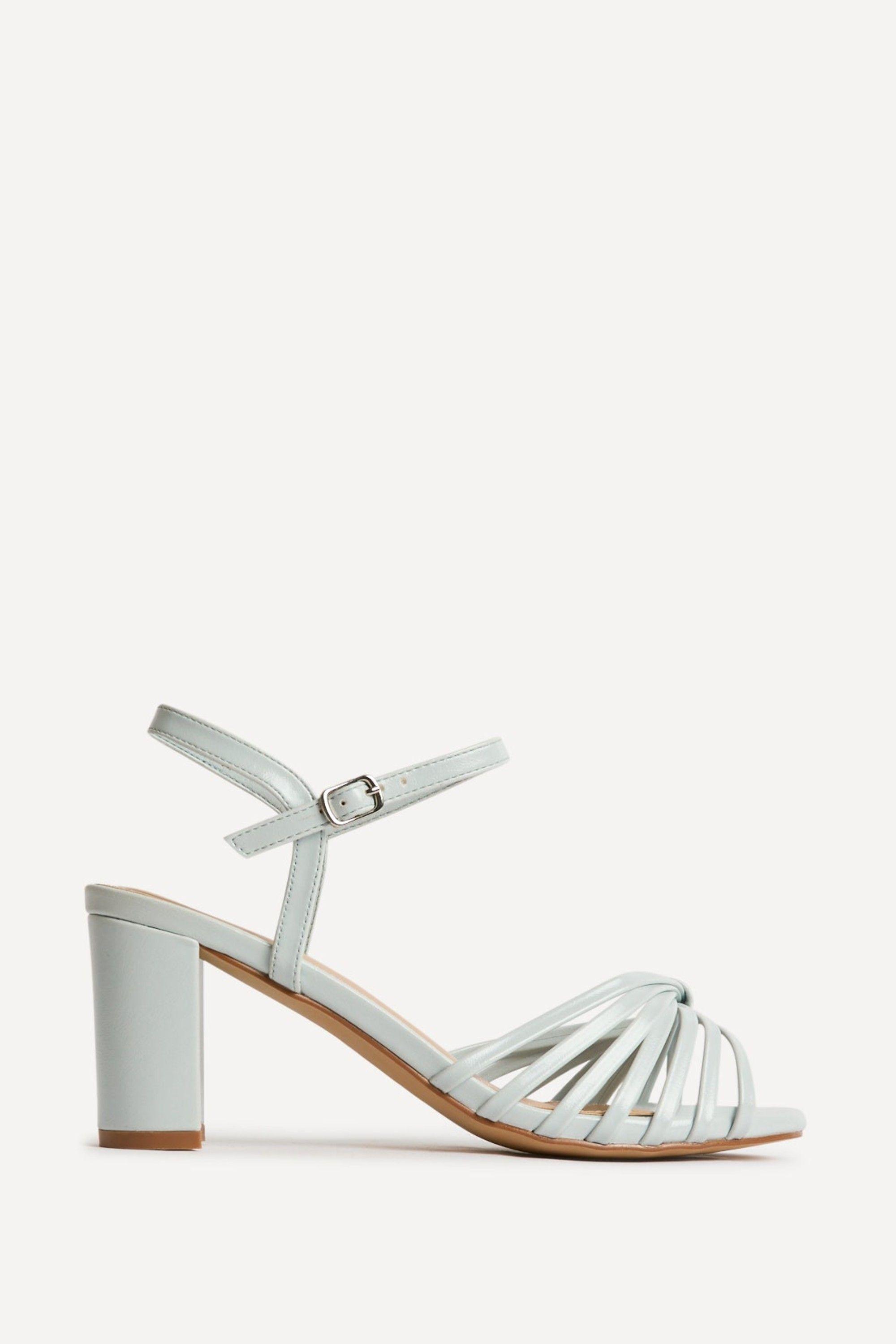 Arabel Pale Blue Faux Leather Block Heeled Sandals by LINZI
