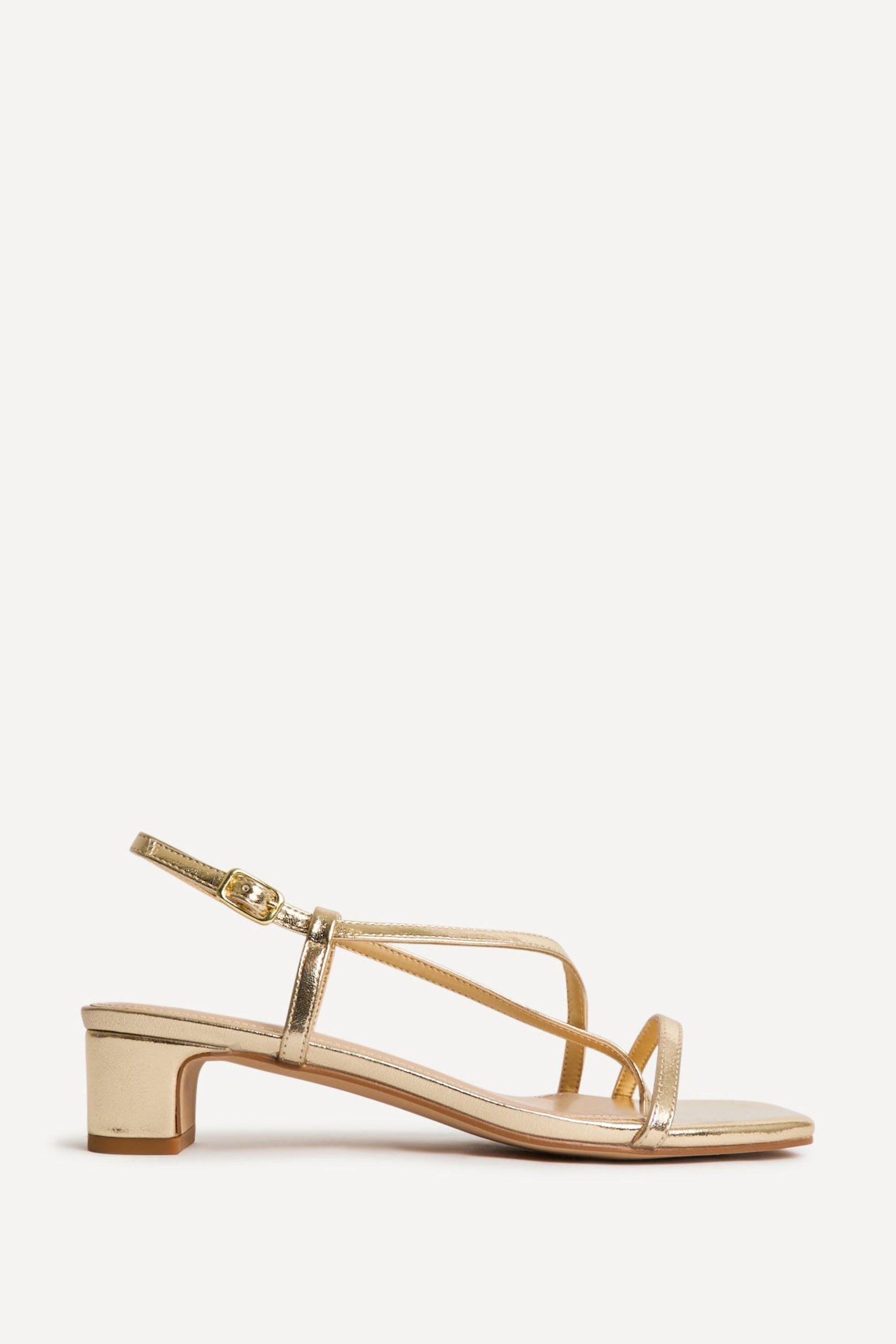 Arden Gold Faux Leather Block Heeled Sandals by LINZI