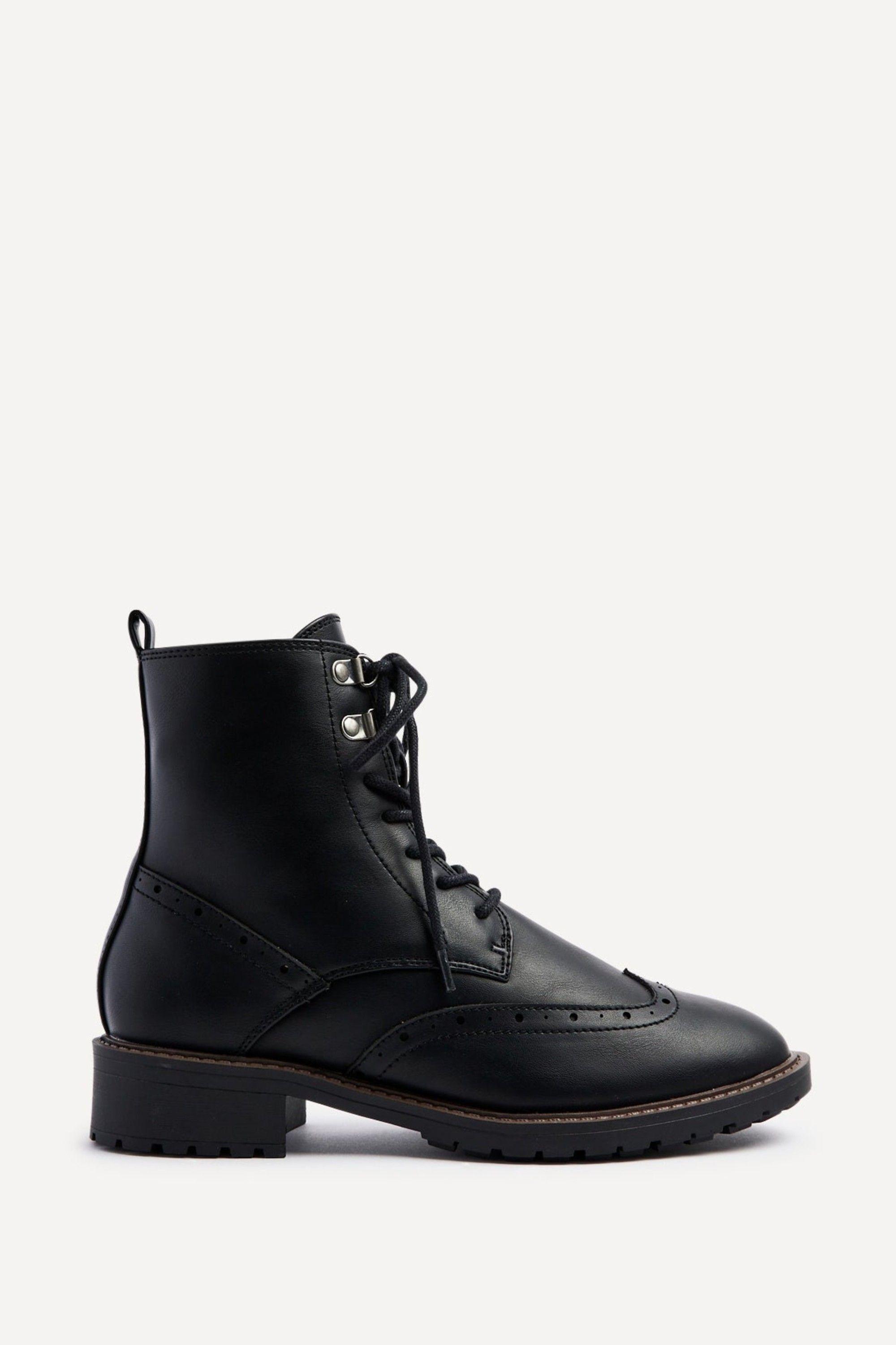 Ashleigh Black Faux Leather Lace Up Military Boot by LINZI