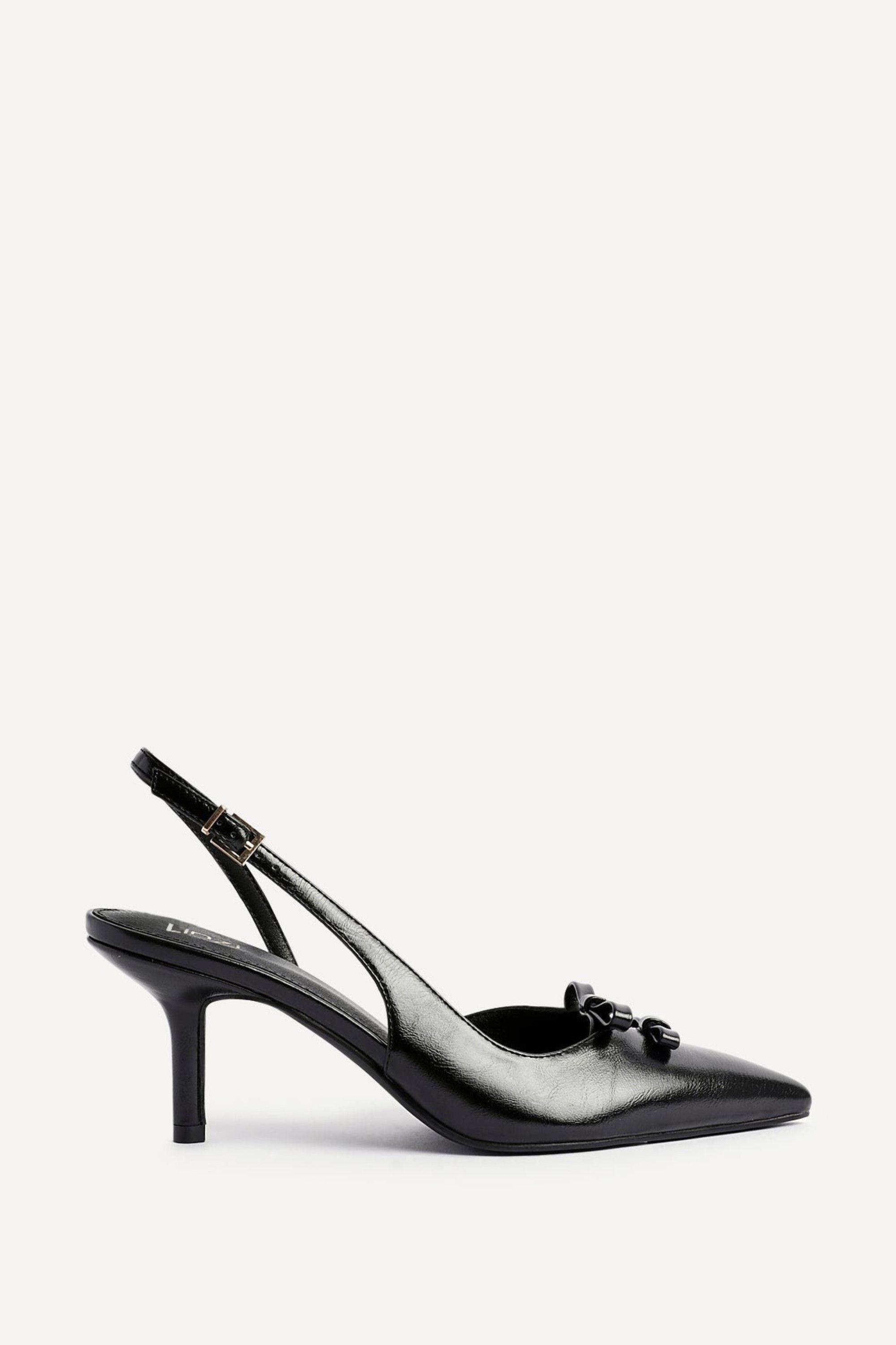 Aysha Black Faux Leather Court Heels by LINZI