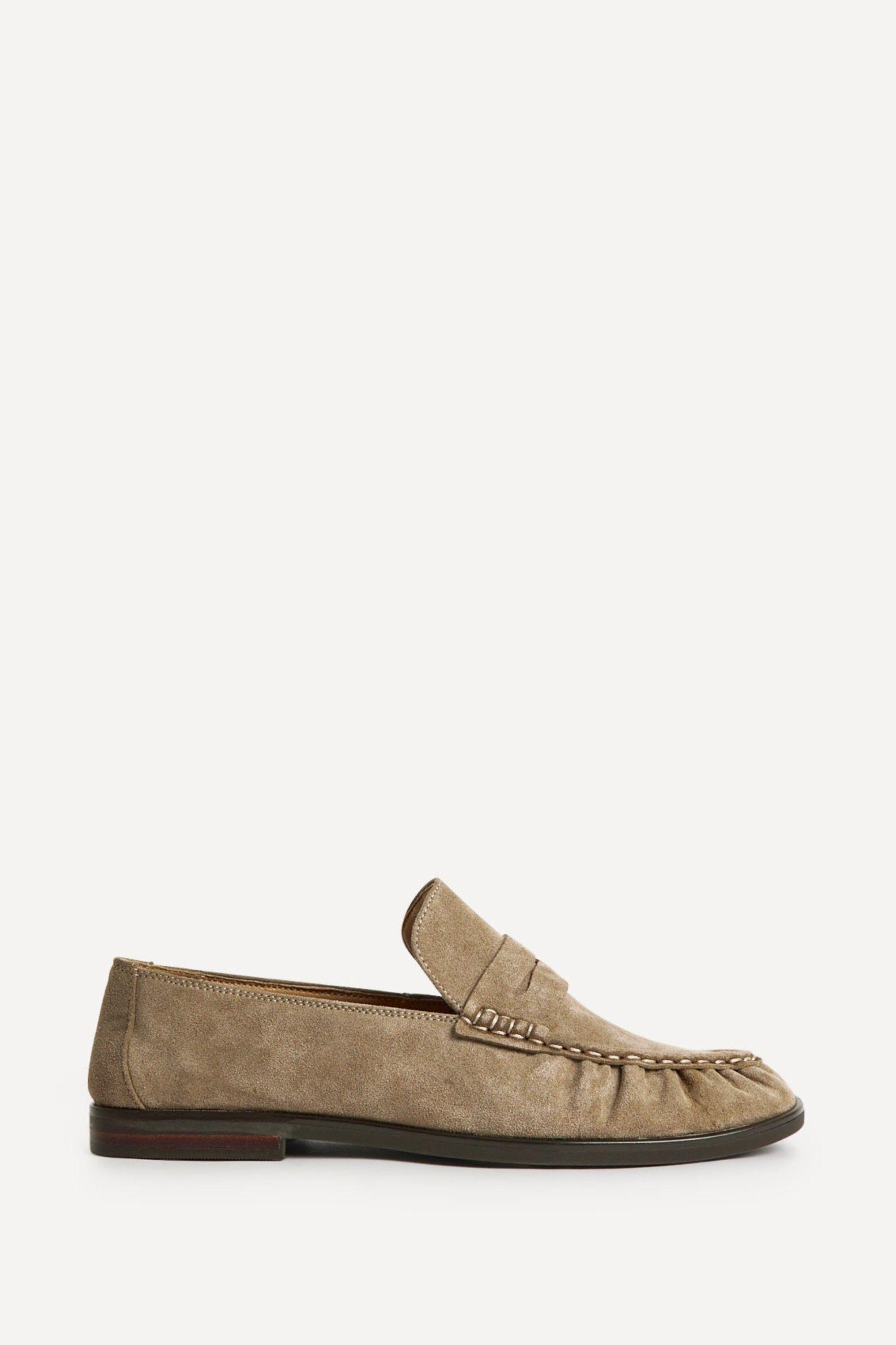 Belmont Taupe Suede Leather Loafers by LINZI