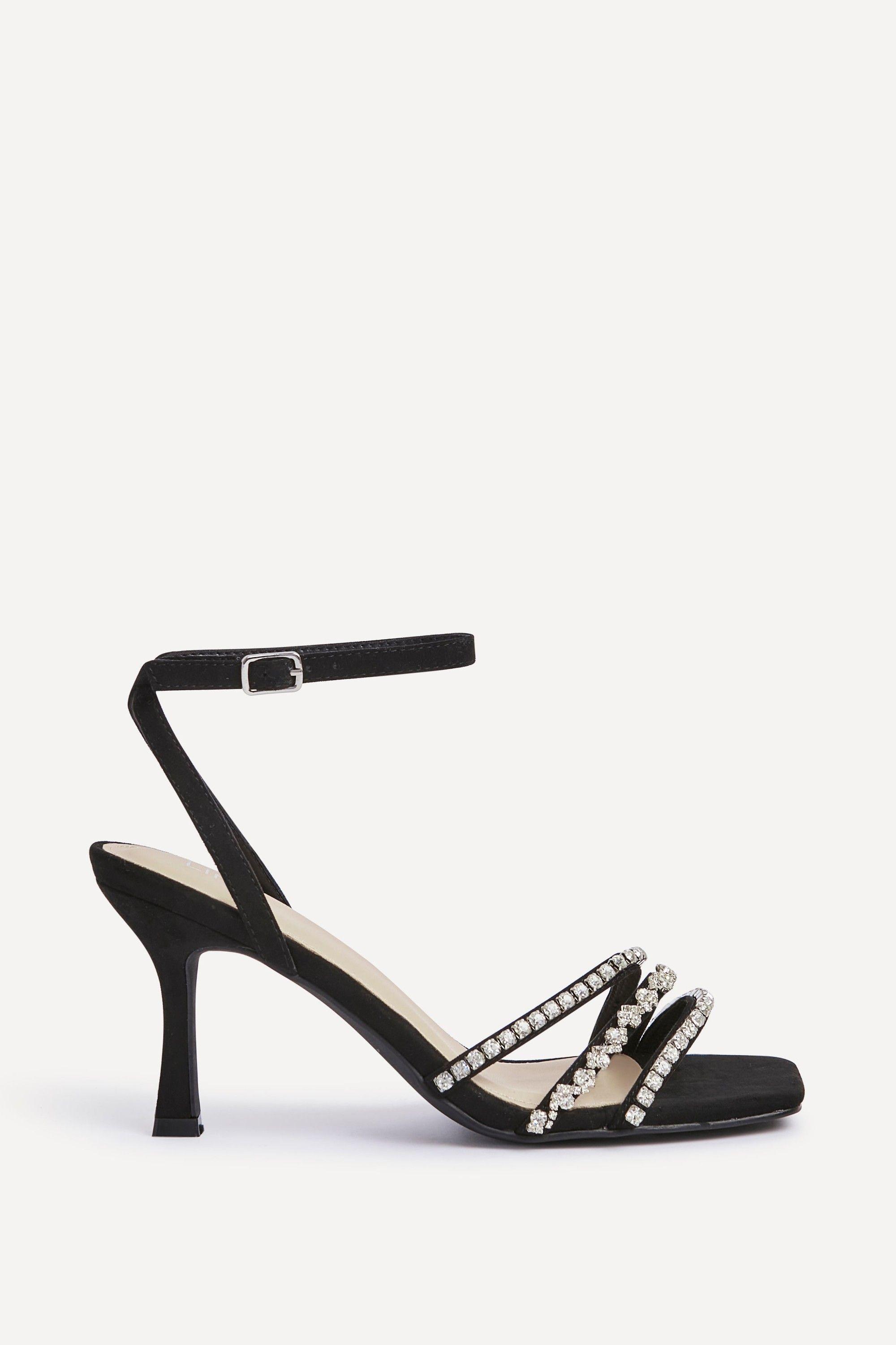 Bling Black Faux Suede Strappy Diamante Heel by LINZI