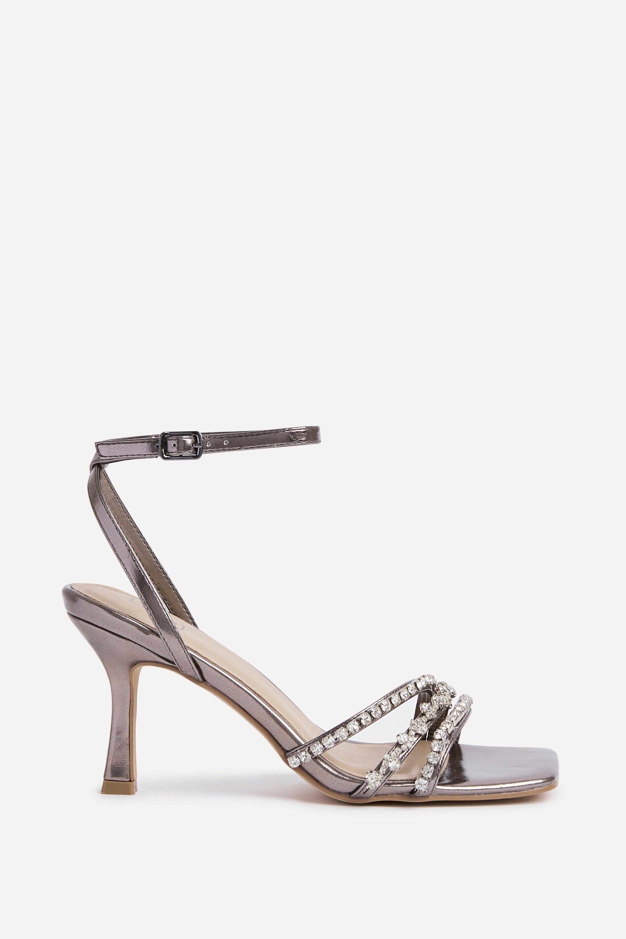 Bling Pewter Faux Leather Strappy Diamante Heel by LINZI