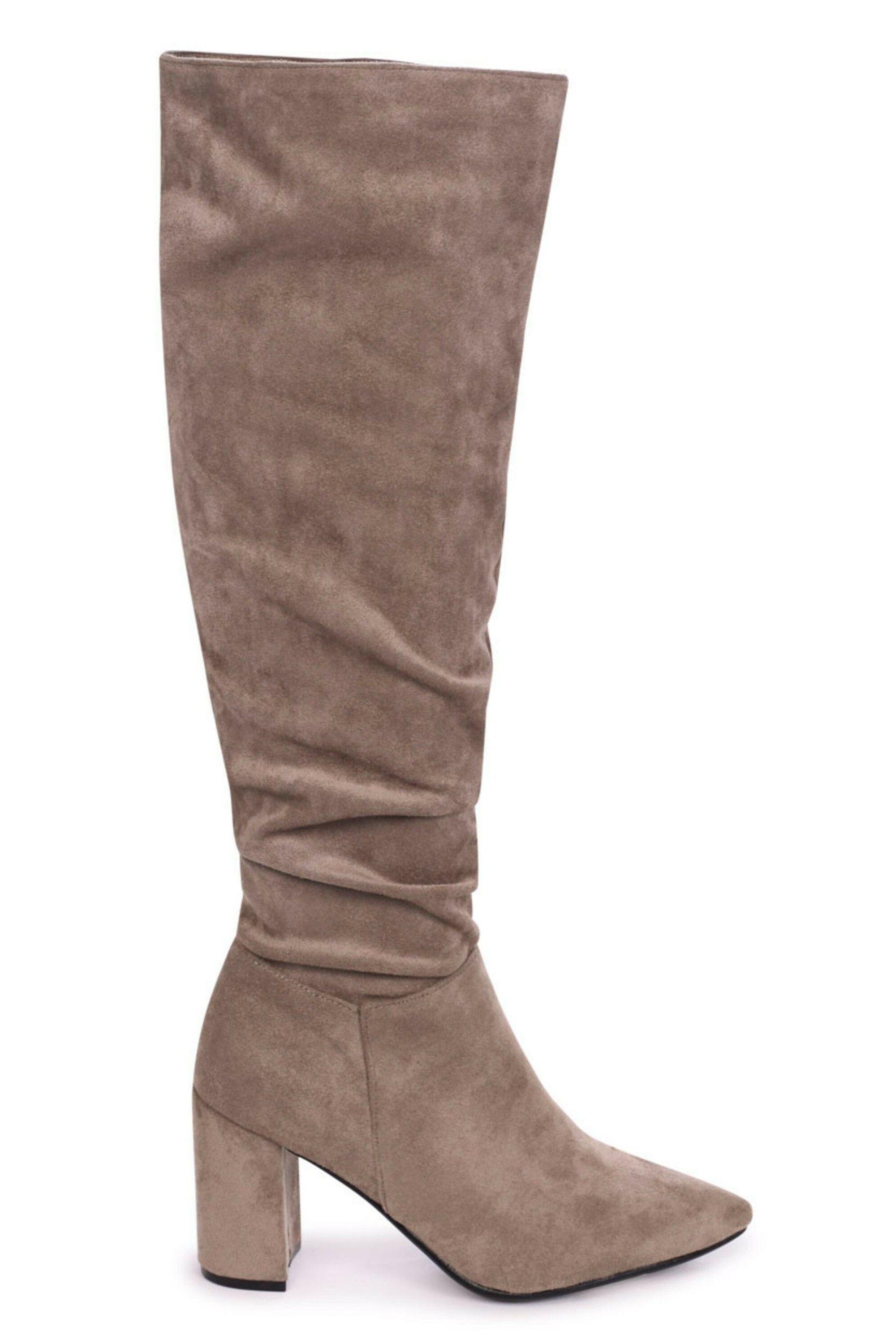 Bonnie Mocha Suede Block Heel Knee High Ruched Boot by LINZI