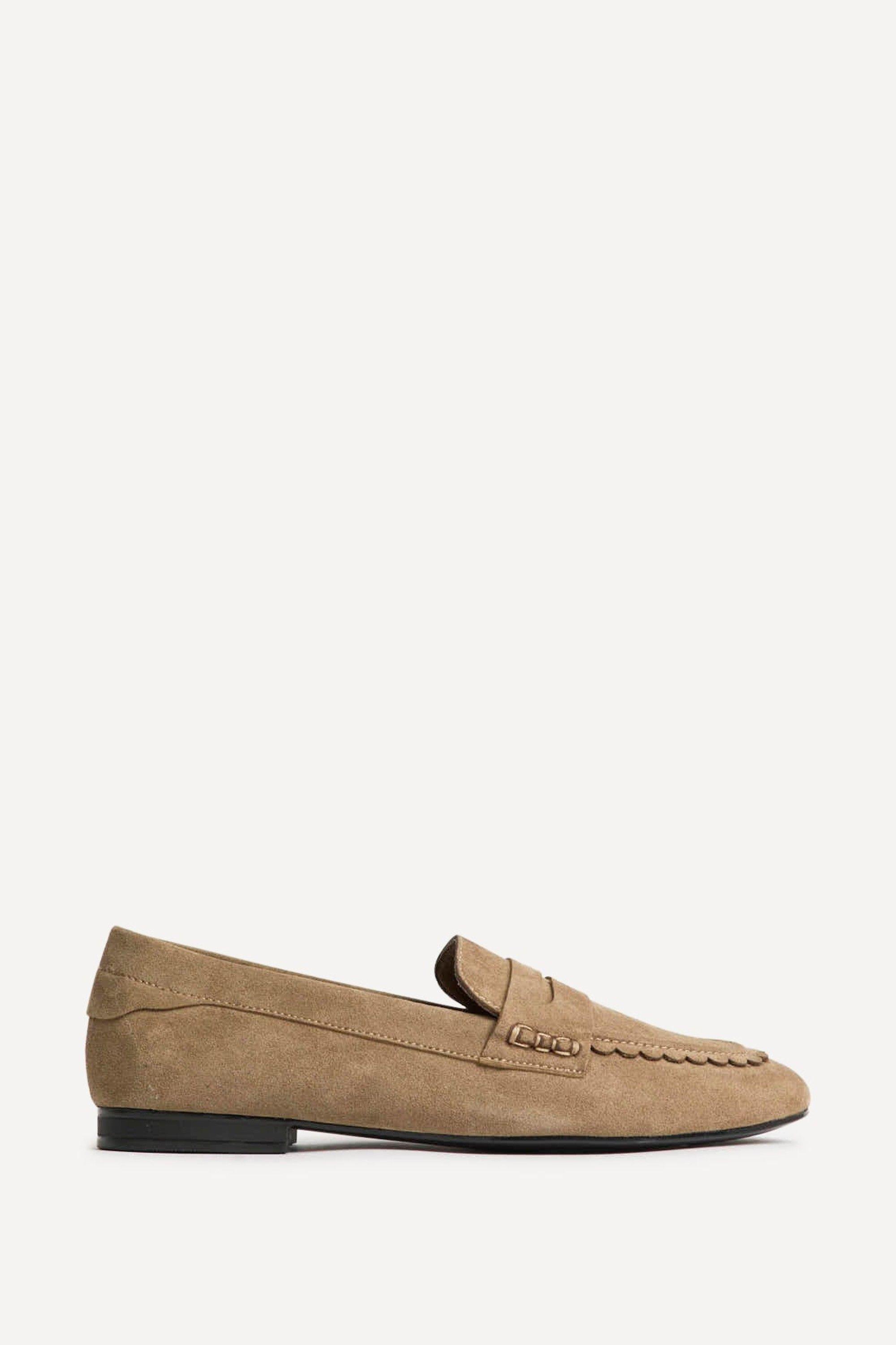 Bree Taupe Suede Leather Penny Loafer by LINZI
