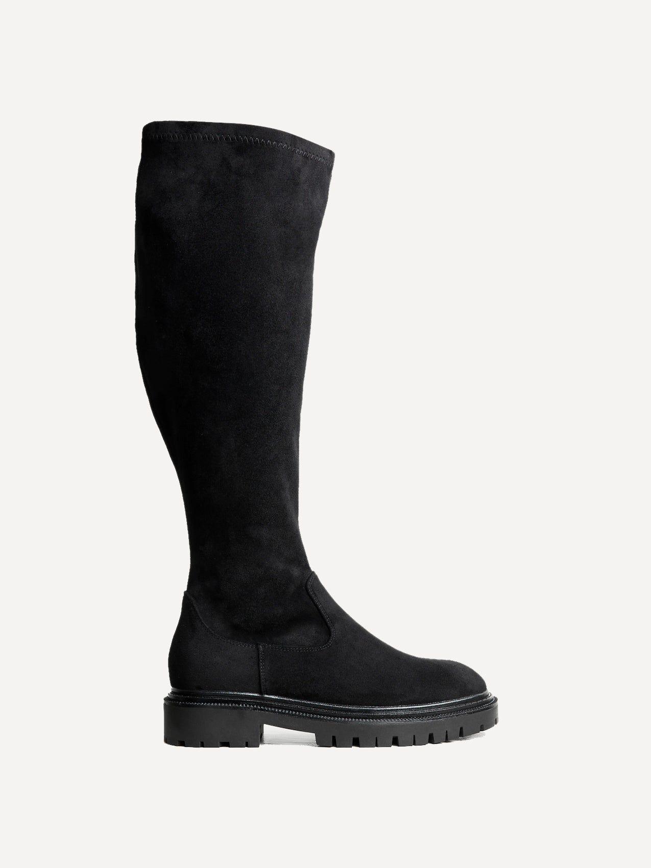 Briody Wide Fit Black Faux Suede Knee High Stretch Boot by LINZI Briody Wide Fit Black Faux Suede Knee High Stretch Boot by LINZI