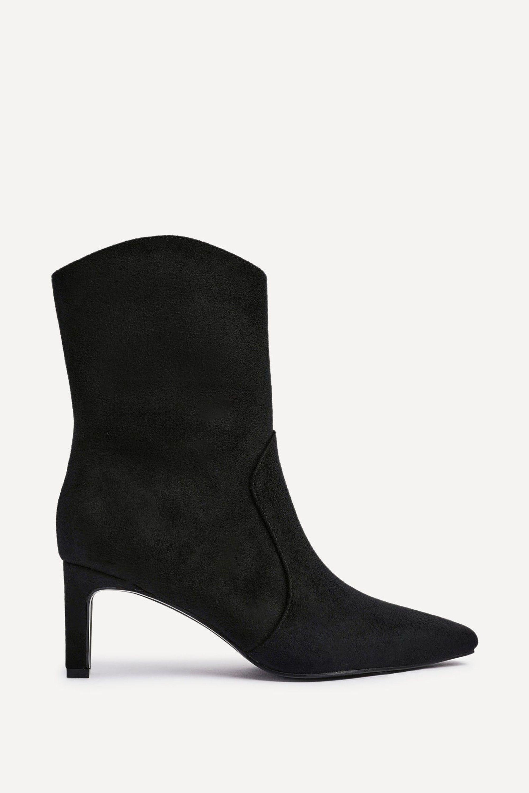 Calabasas Black Faux Suede Western Inspired Heeled Boot by LINZI