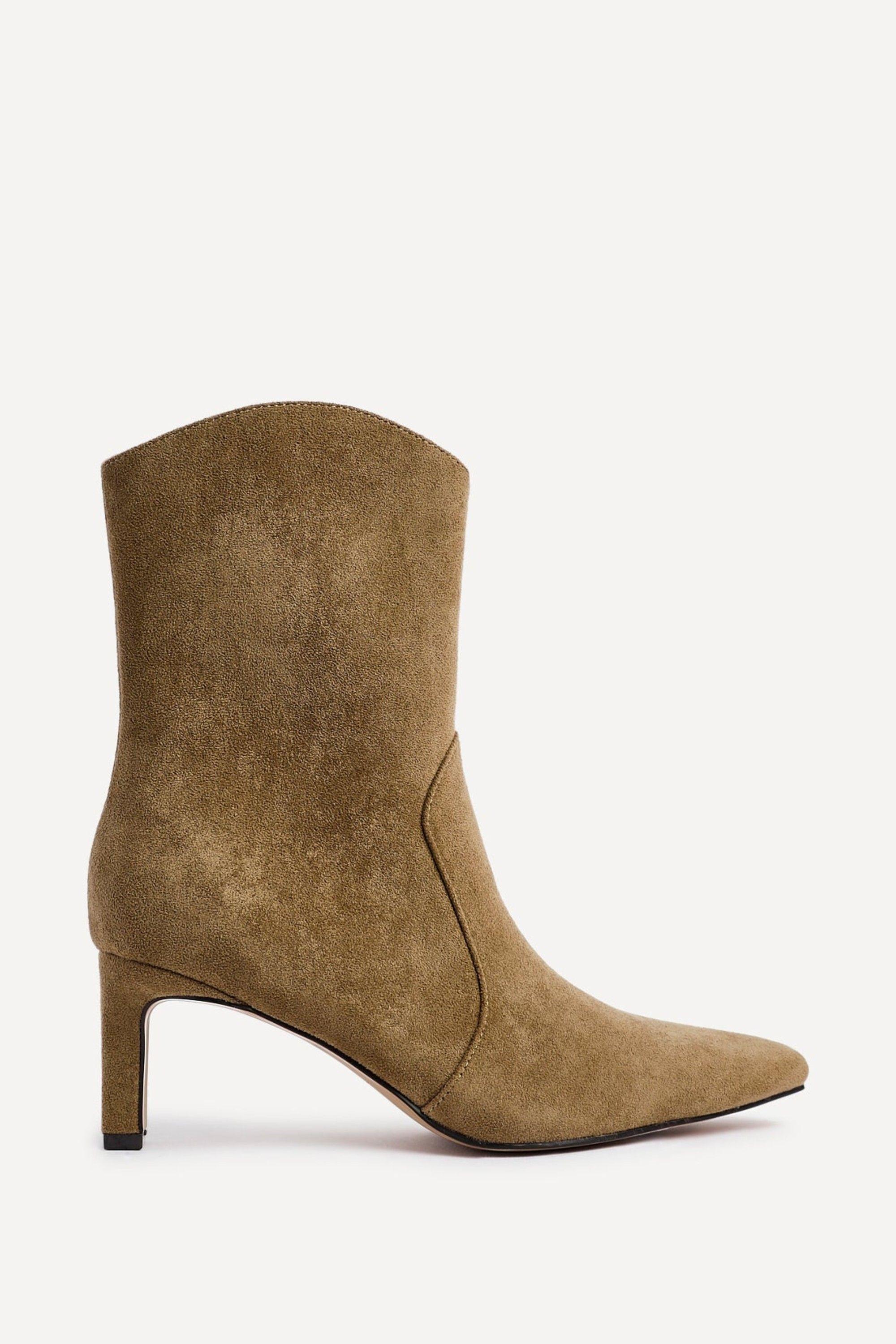 Calabasas Sand Faux Suede Western Inspired Heeled Boot by LINZI