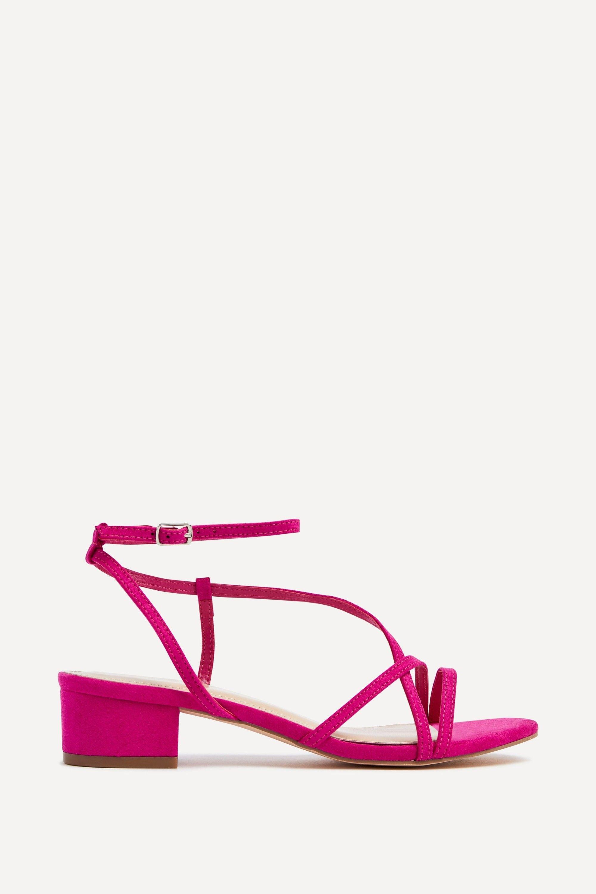 Calista Pink Faux Suede Strappy Low Block Sandal by LINZI
