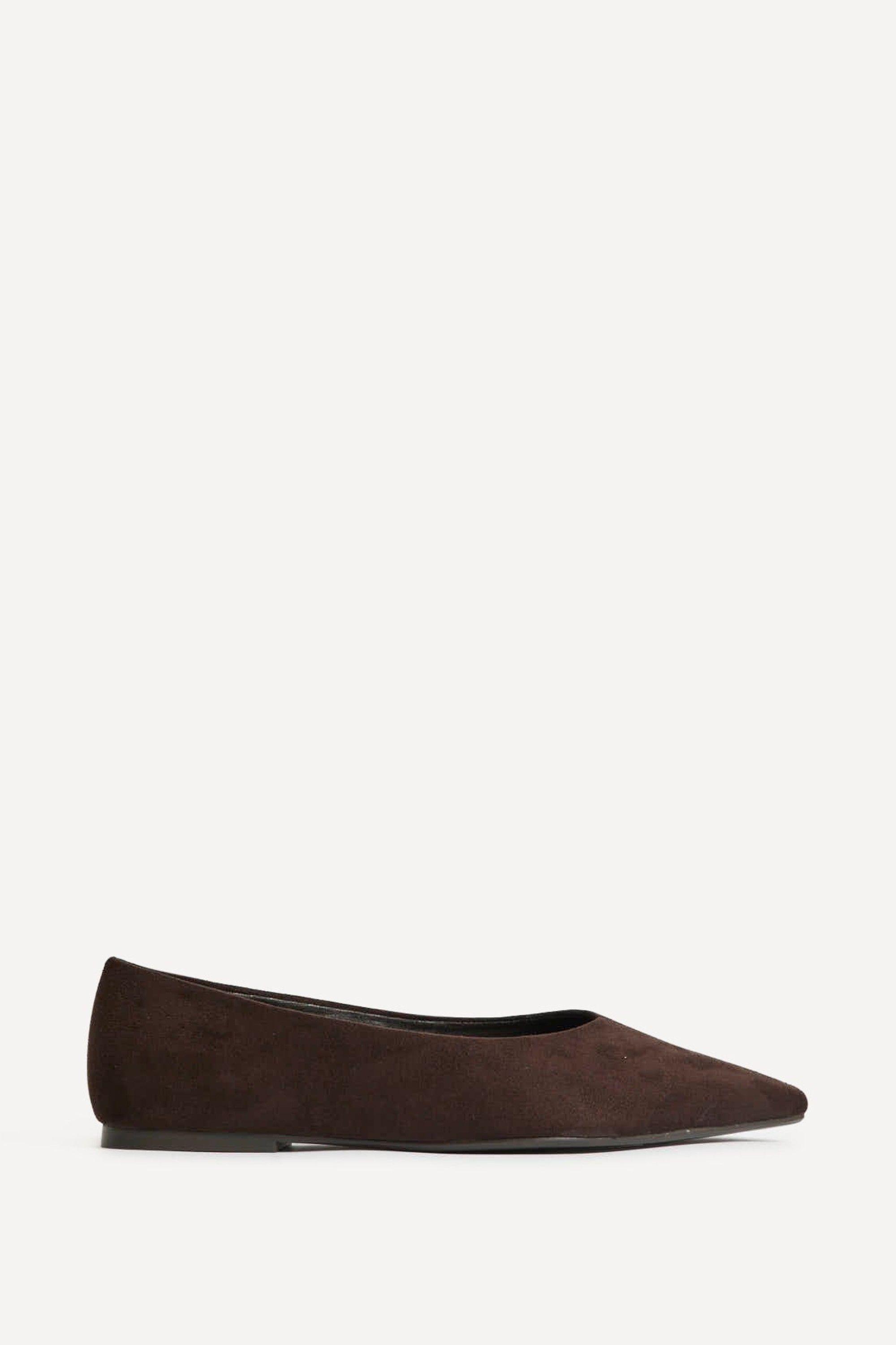 Candid Wide Fit Brown Pointed Toe Ballet Flats by LINZI