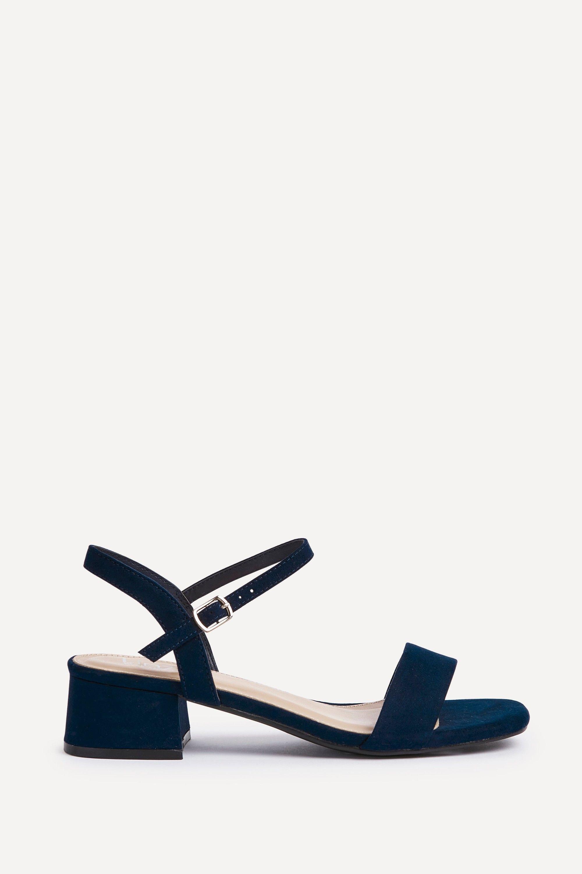 Carlie Wide Fit Navy Faux Suede Low Block Heel by LINZI