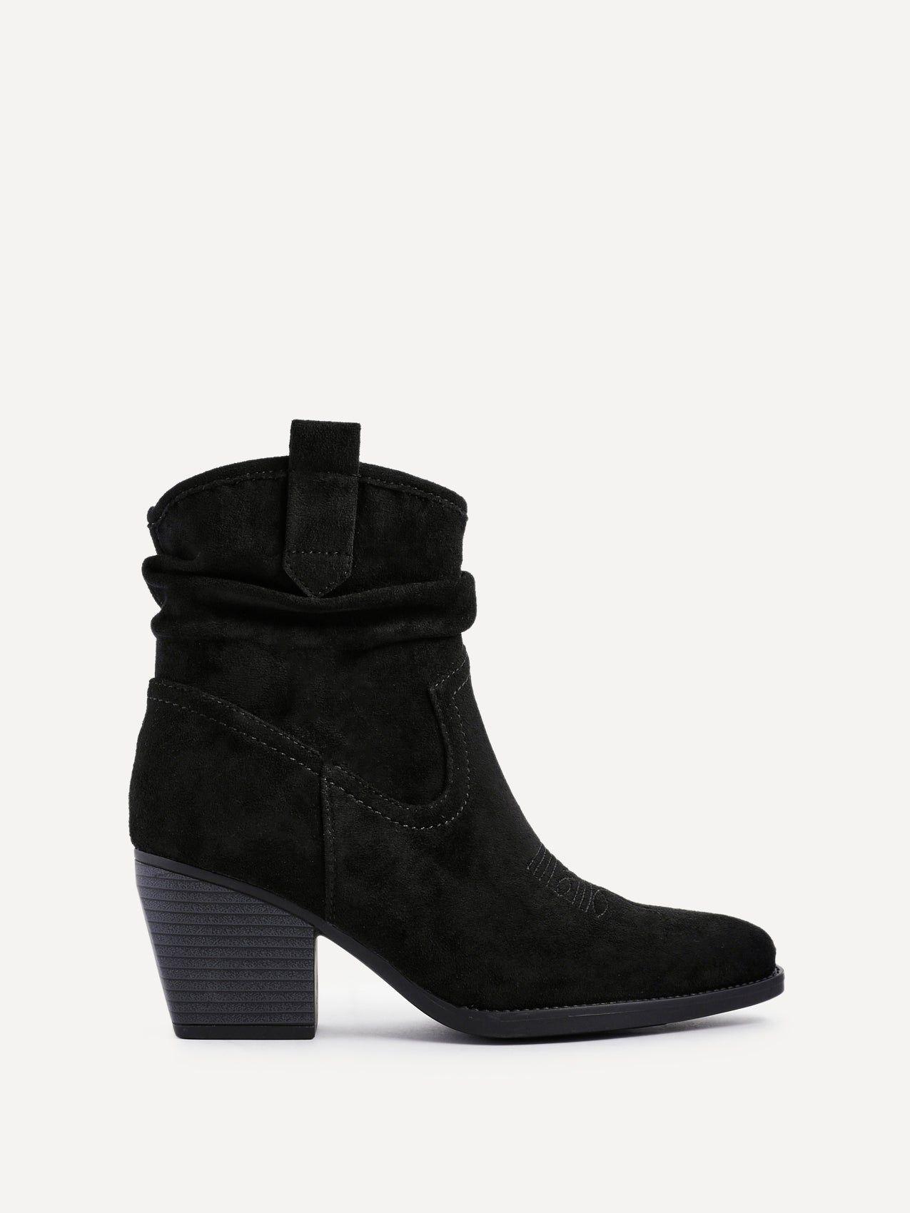 Carter Black Faux Suede Western Inspired Ankle Boot by LINZI Carter Black Faux Suede Western Inspired Ankle Boot by LINZI