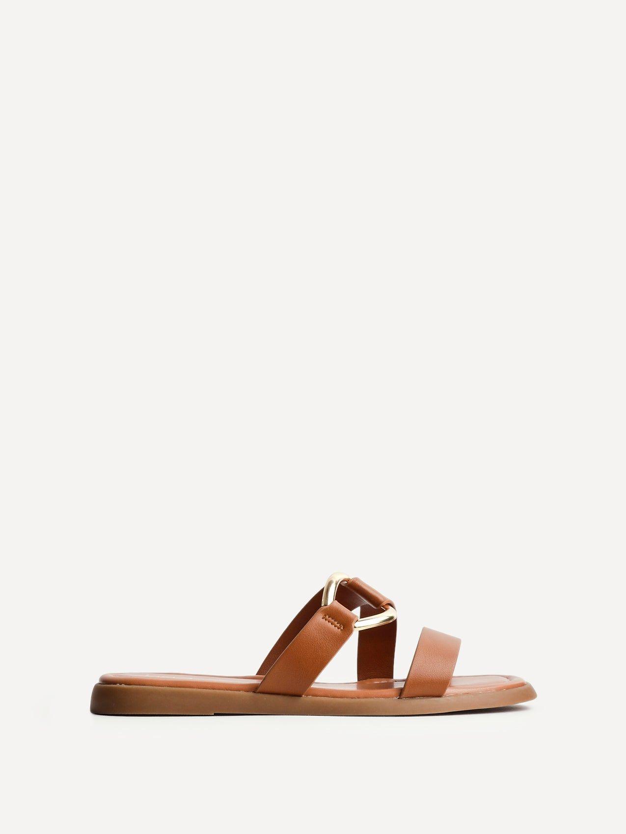 Cassandra Tan Faux Leather Double Strap Sandal by LINZI