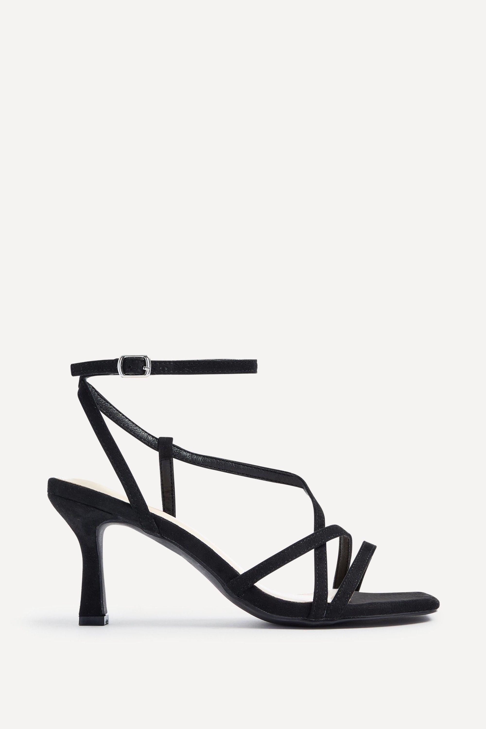 Cassie Wide Fit Black Faux Suede Strappy Square Toe Heeled Sandal by LINZI
