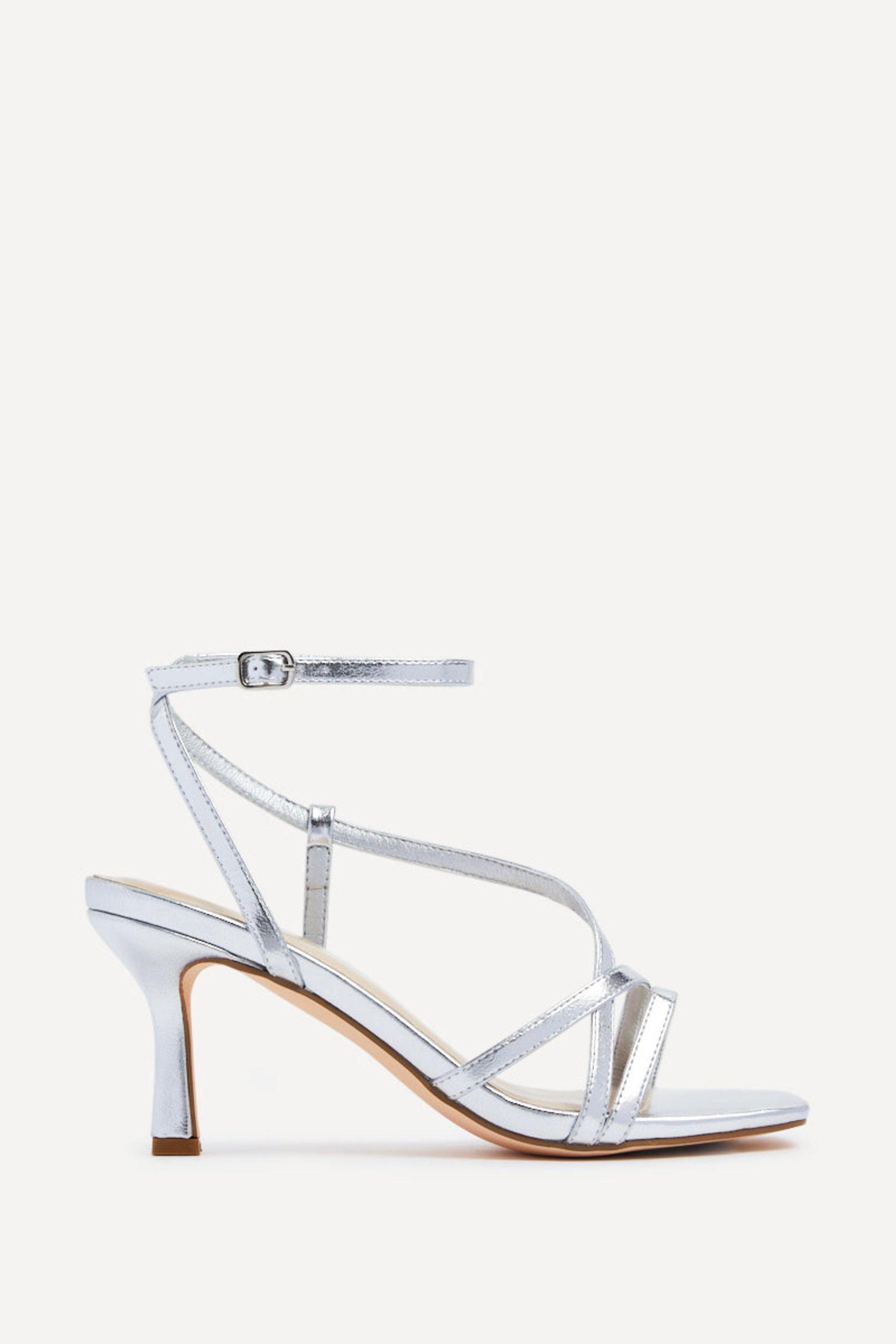 Cassie Wide Fit Silver Faux Leather Strappy Square Toe Heeled Sandal by LINZI Cassie Wide Fit Silver Faux Leather Strappy Square Toe Heeled Sandal by LINZI