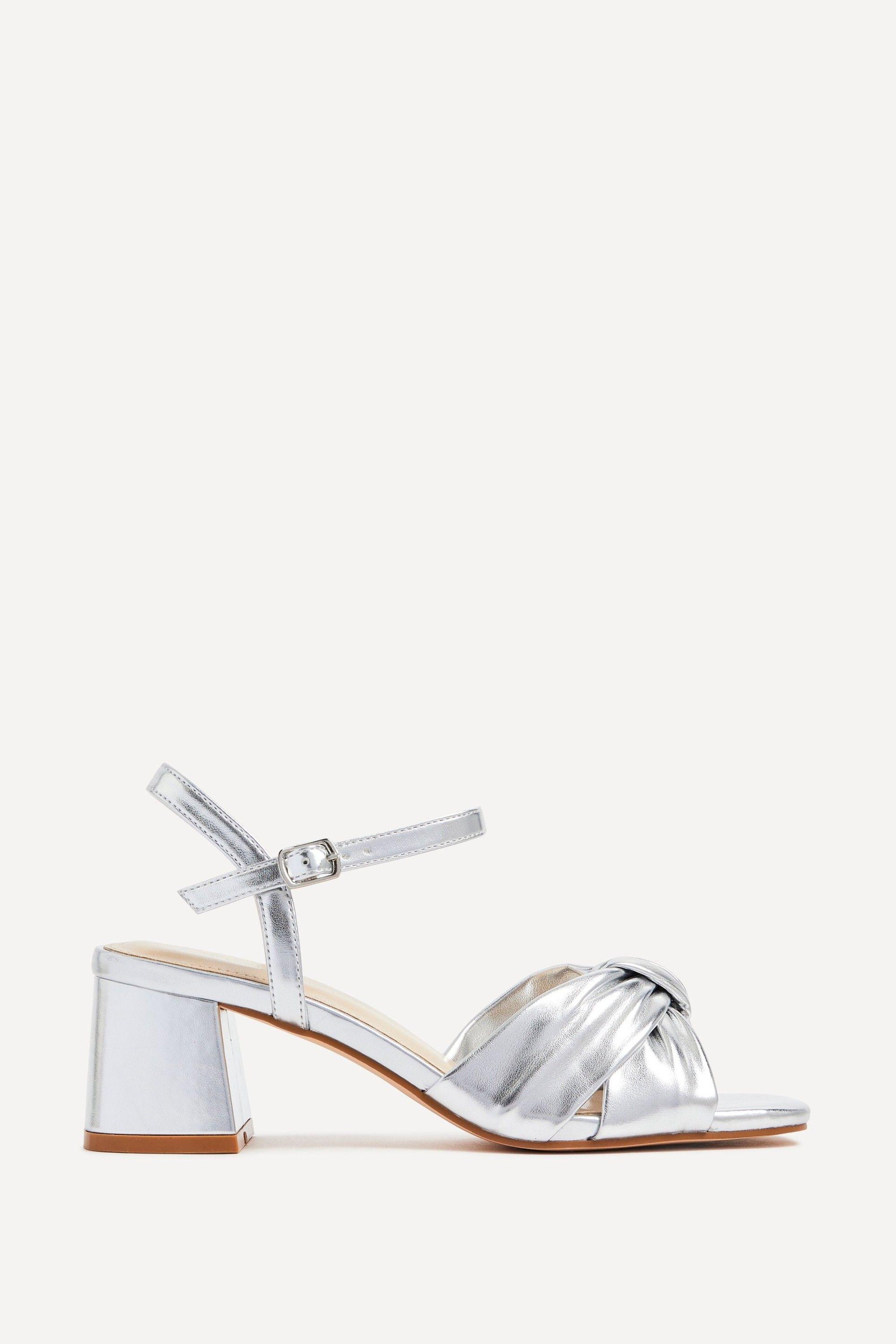 Charlotte Silver Faux Leather Block Heeled Sandal by LINZI