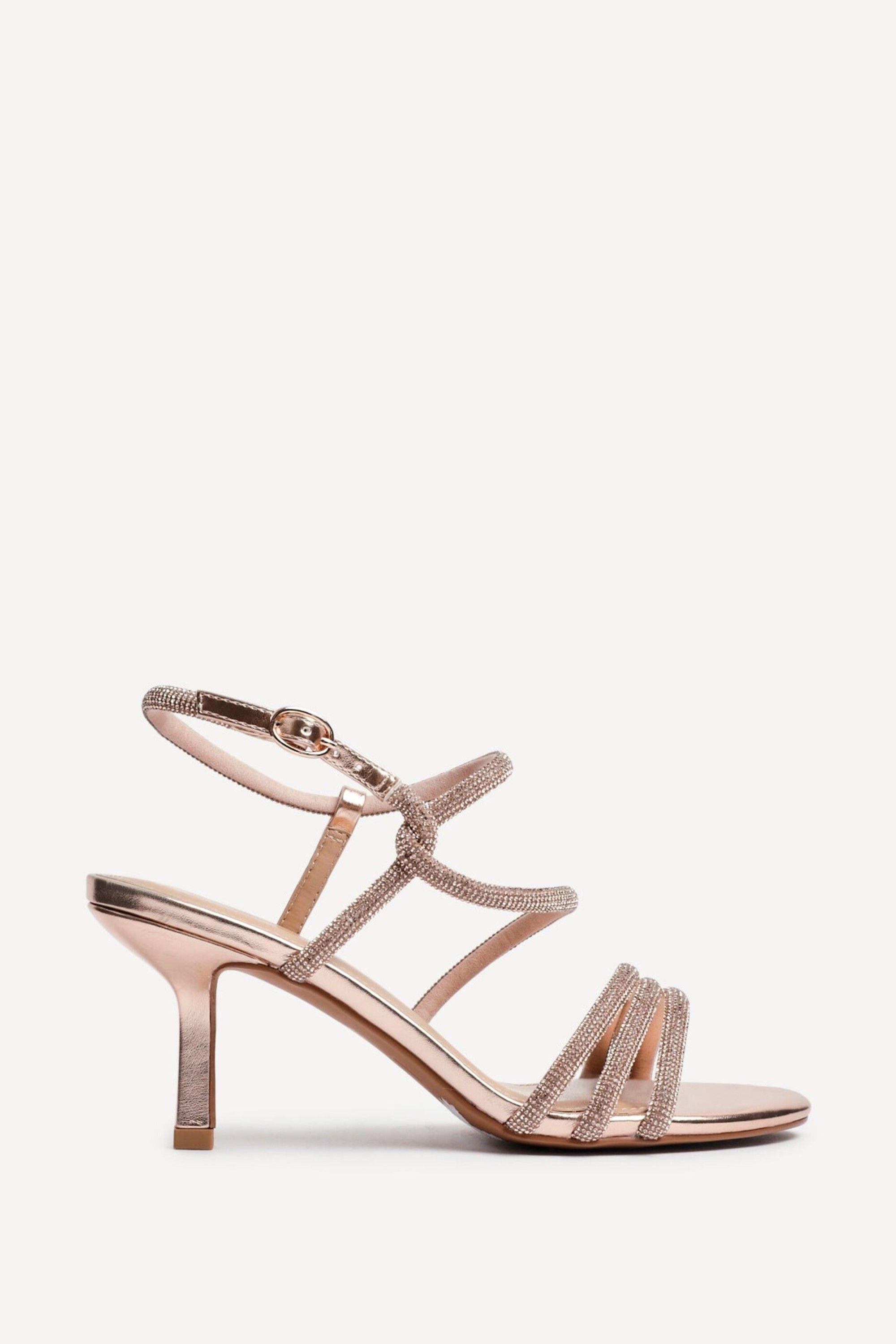 Charm Rose Gold Strappy Diamante Heels by LINZI