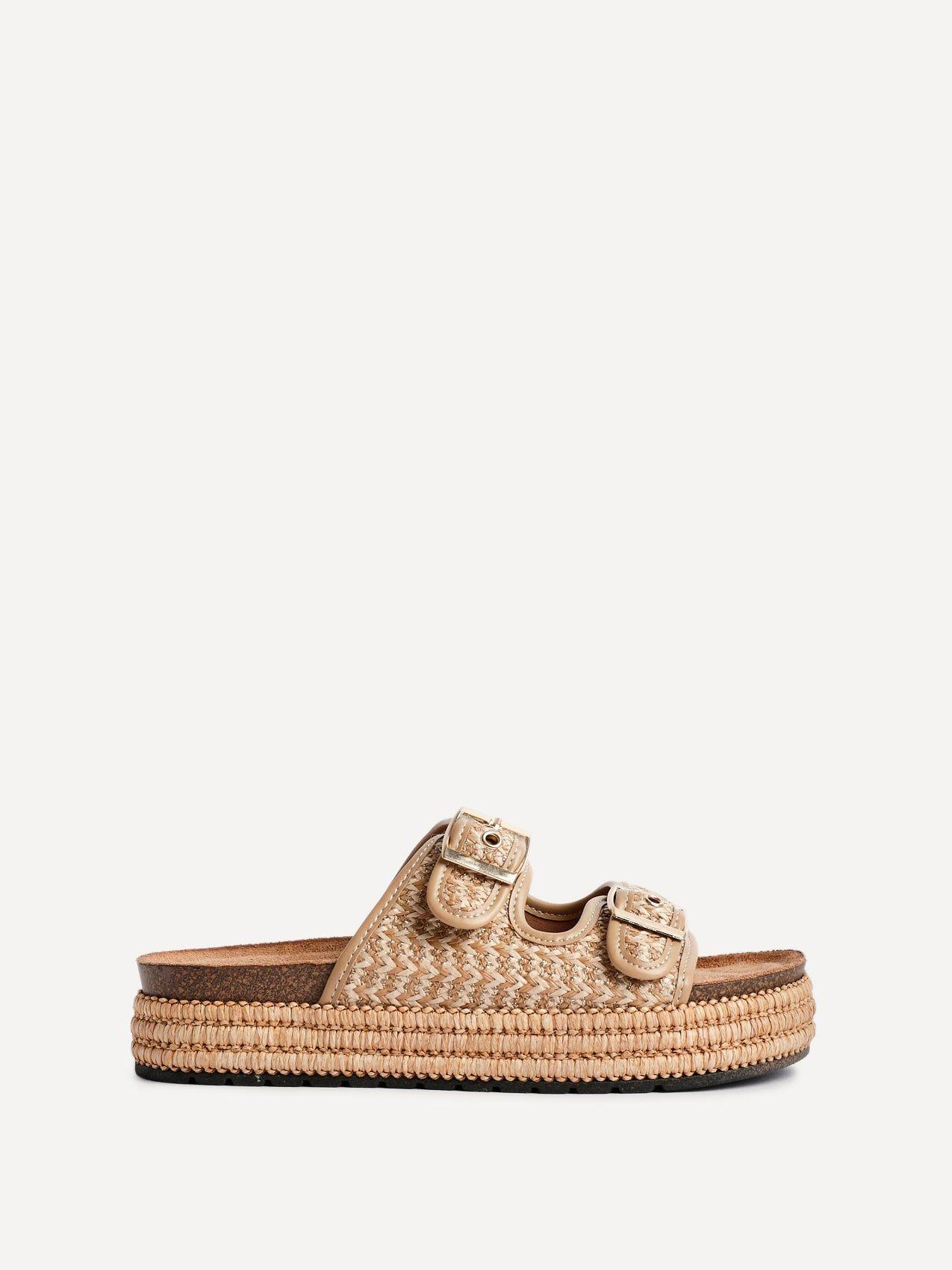 Cici Beige Flatform Slider Sandals by LINZI