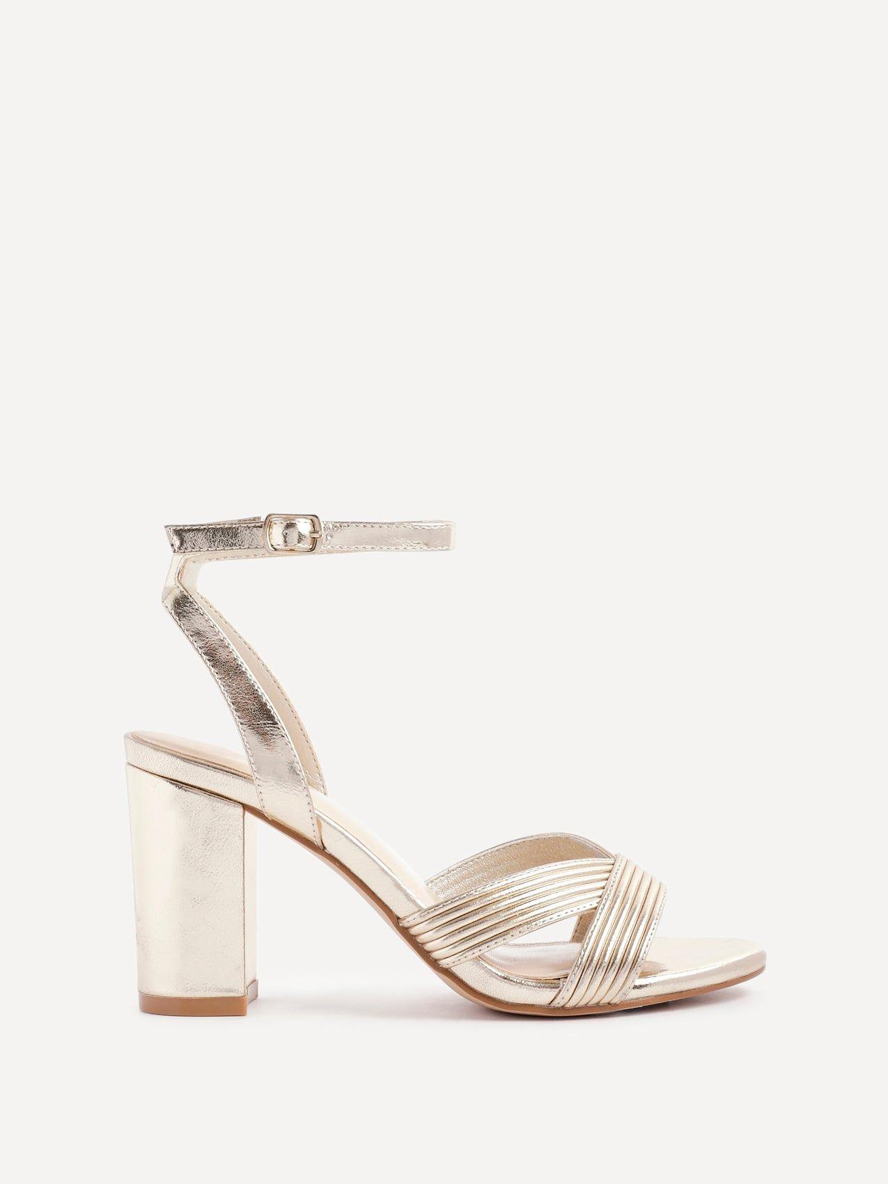 City Gold Faux Leather Heeled Sandals by LINZI
