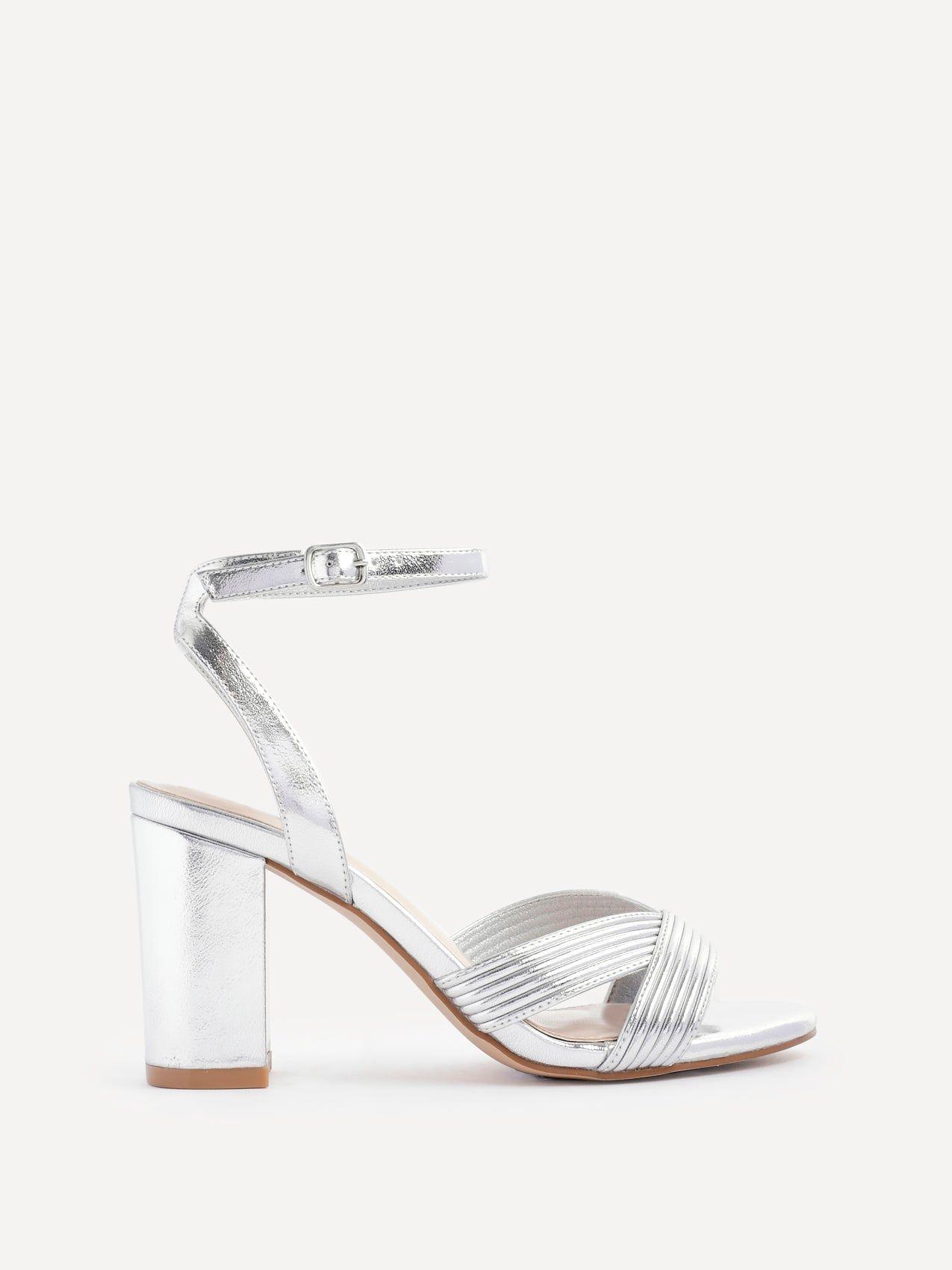 City Silver Faux Leather Heeled Sandals by LINZI