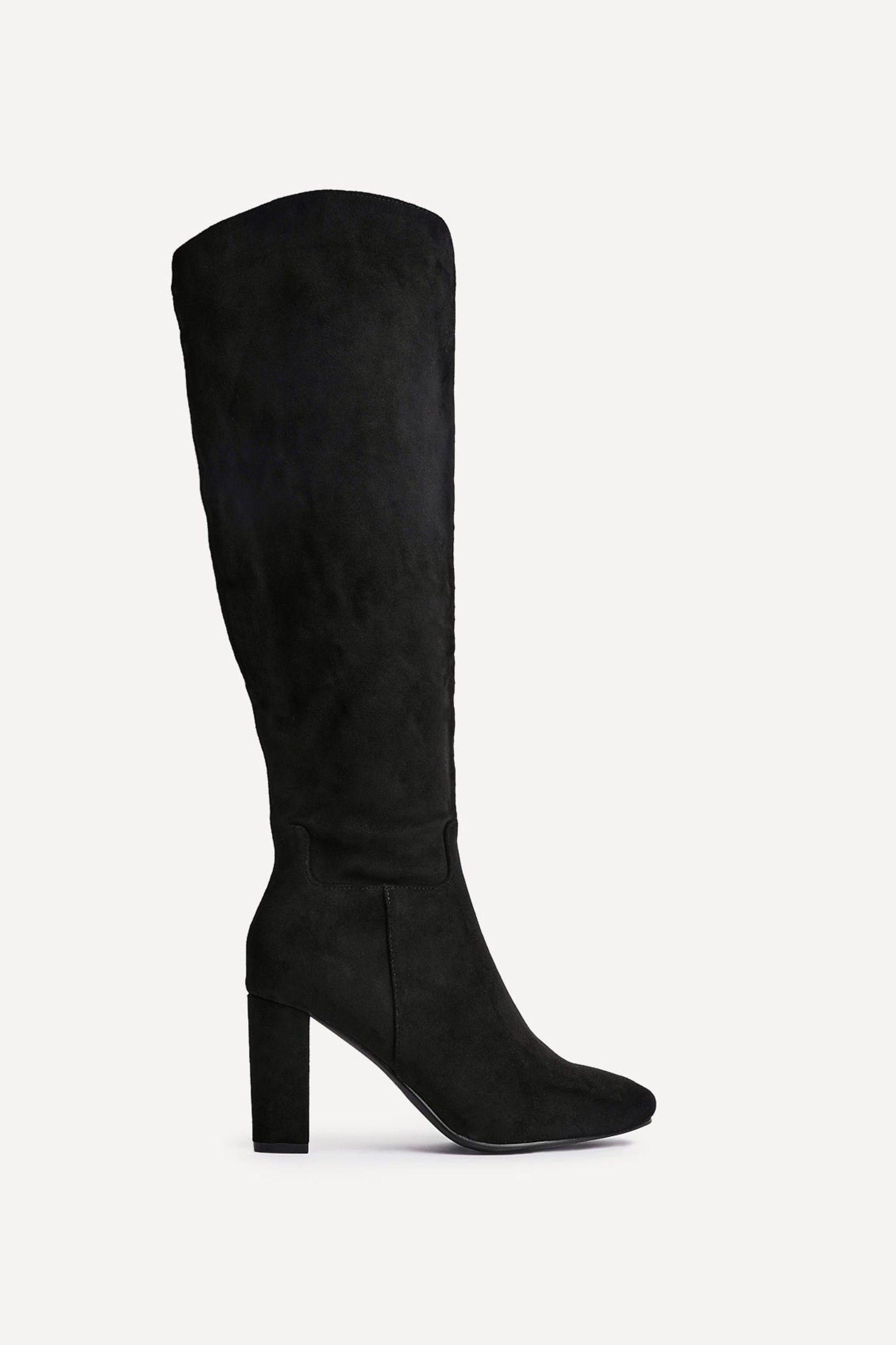 Claim Black Faux Suede Knee High Block Heeled Boot by LINZI