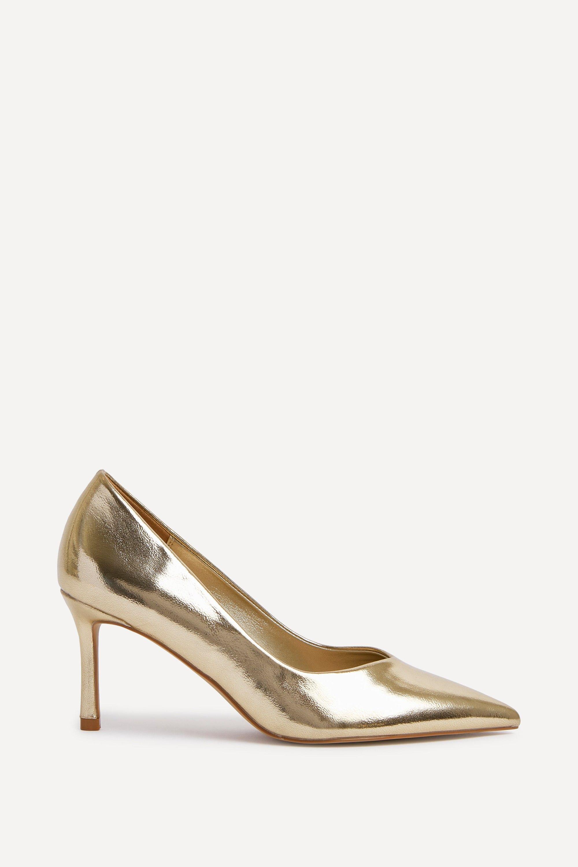 Classic Gold Faux Leather Court Heels by LINZI