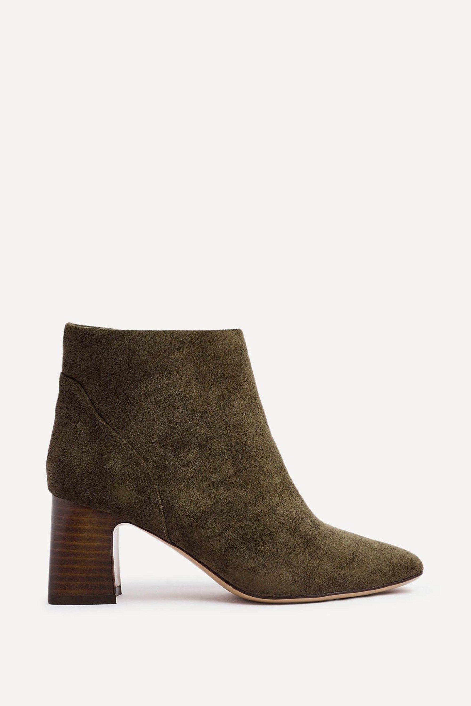 Cove Khaki Faux Suede Soft Square Toe Block Heel Ankle Boot by LINZI