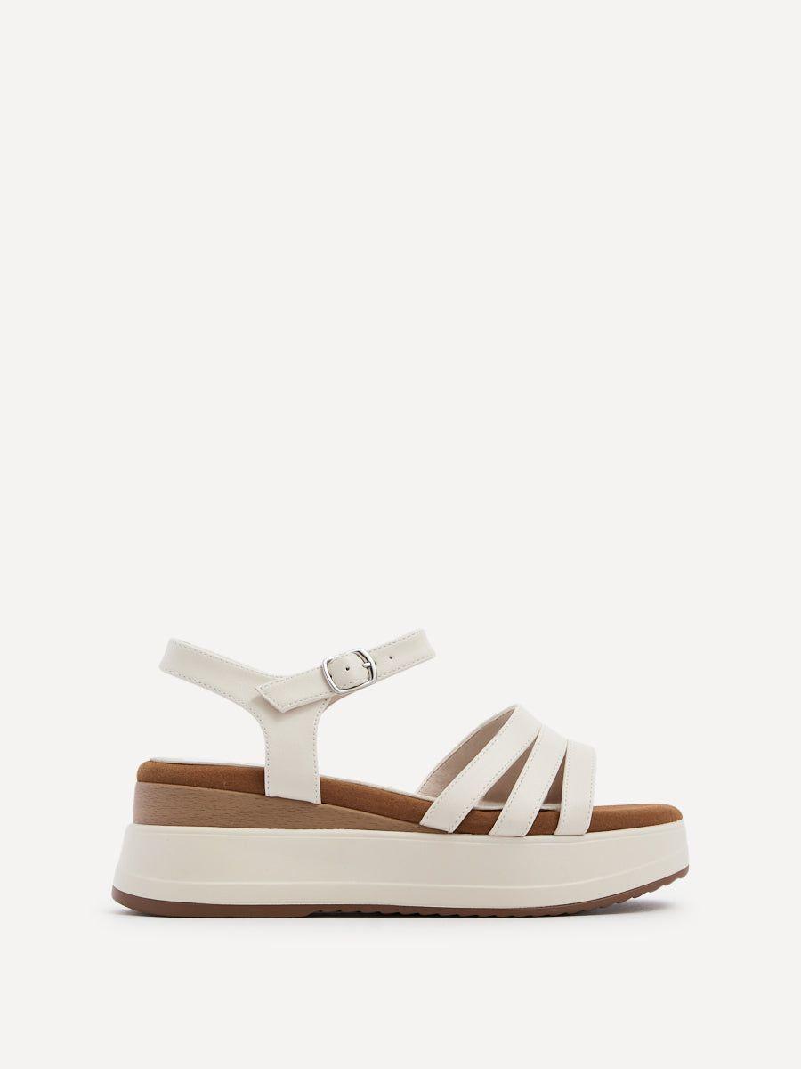 Cruise Ivory Faux Leather Triple Front Strap Sporty Sole Flatform Sandal by LINZI