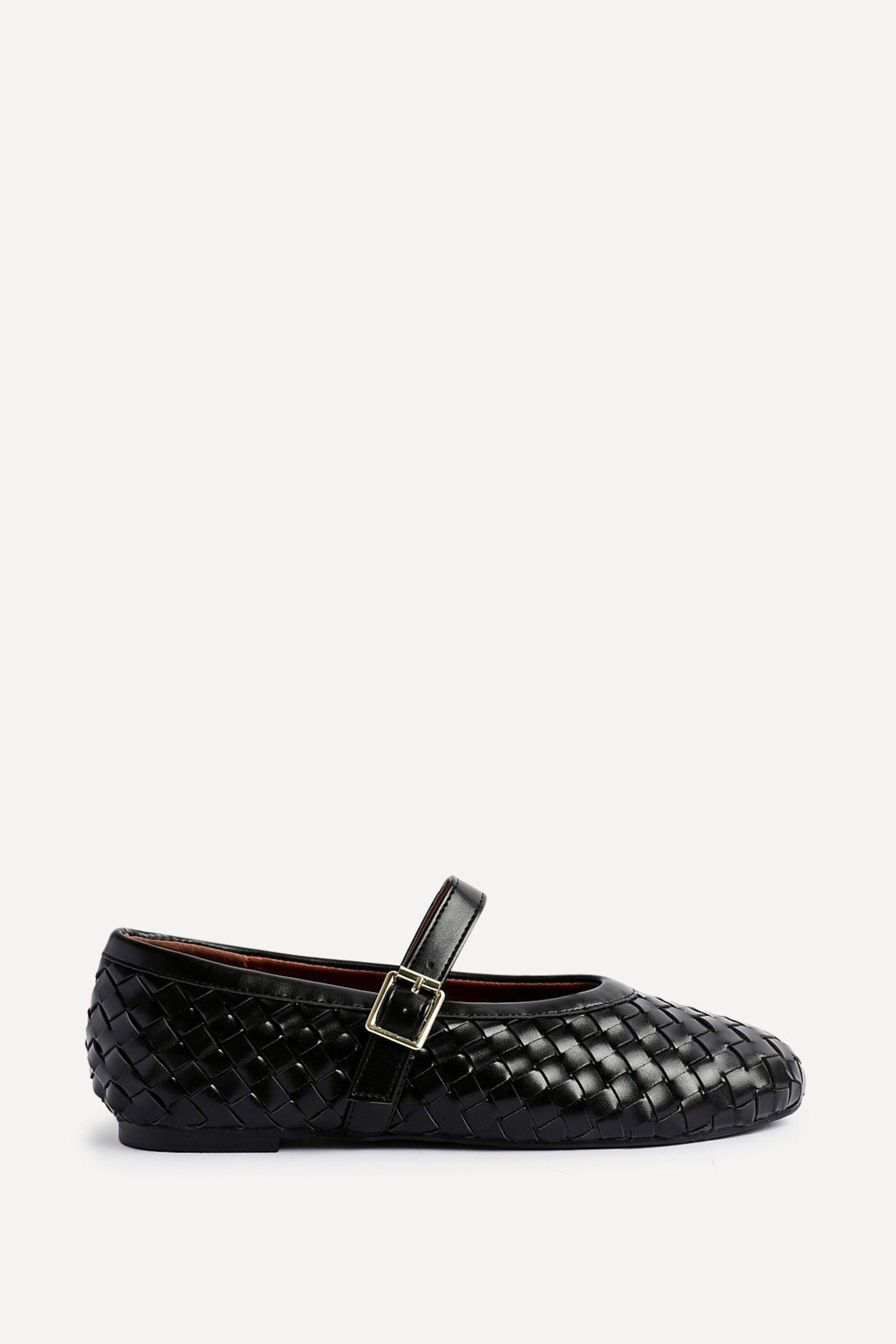 Daily Black Faux Leather Woven Mary Jane Pump by LINZI