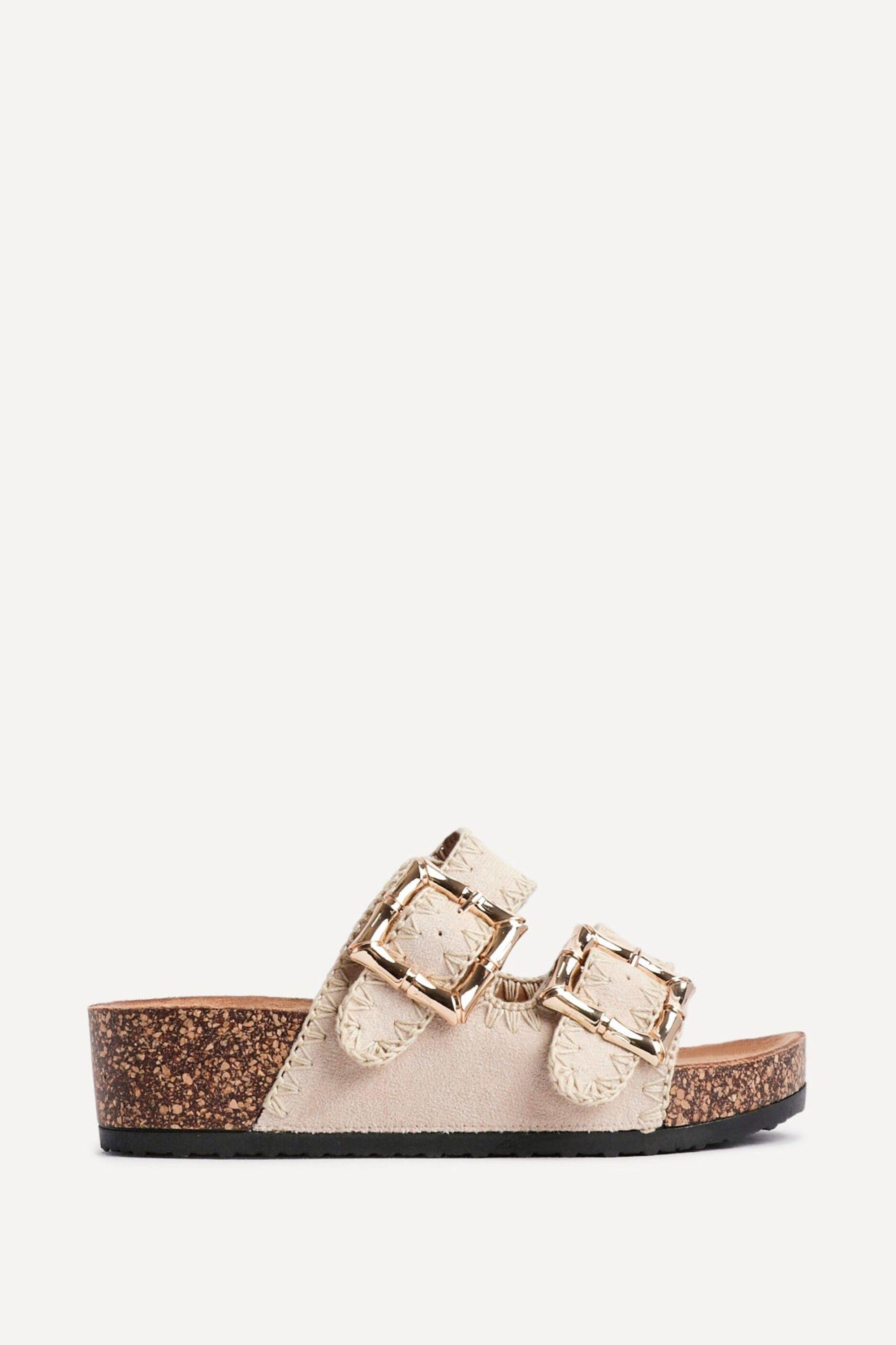 Darby Beige Double Buckle Sandals by LINZI