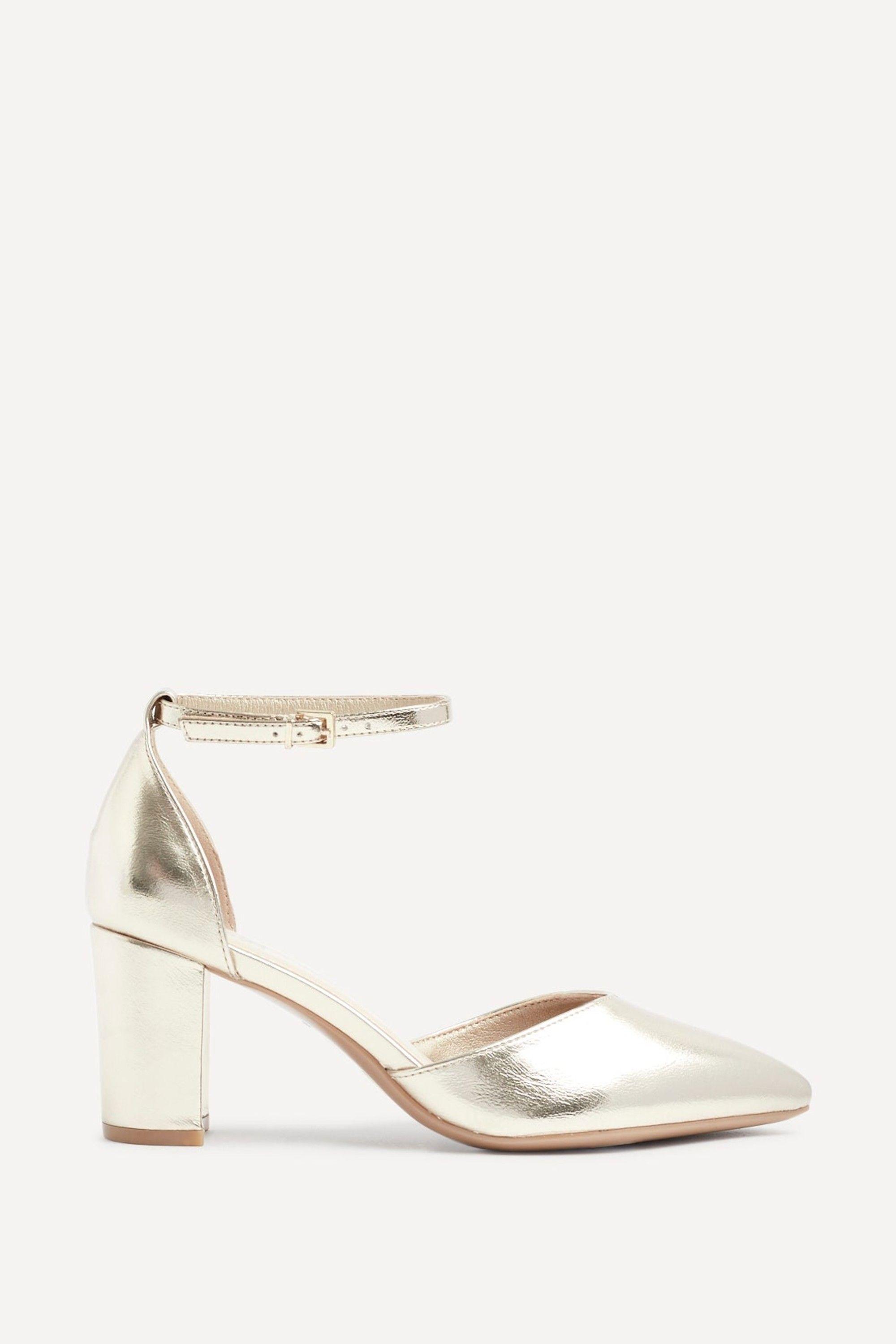 Davinas Wide Fit Gold Faux Leather Court Heel by LINZI