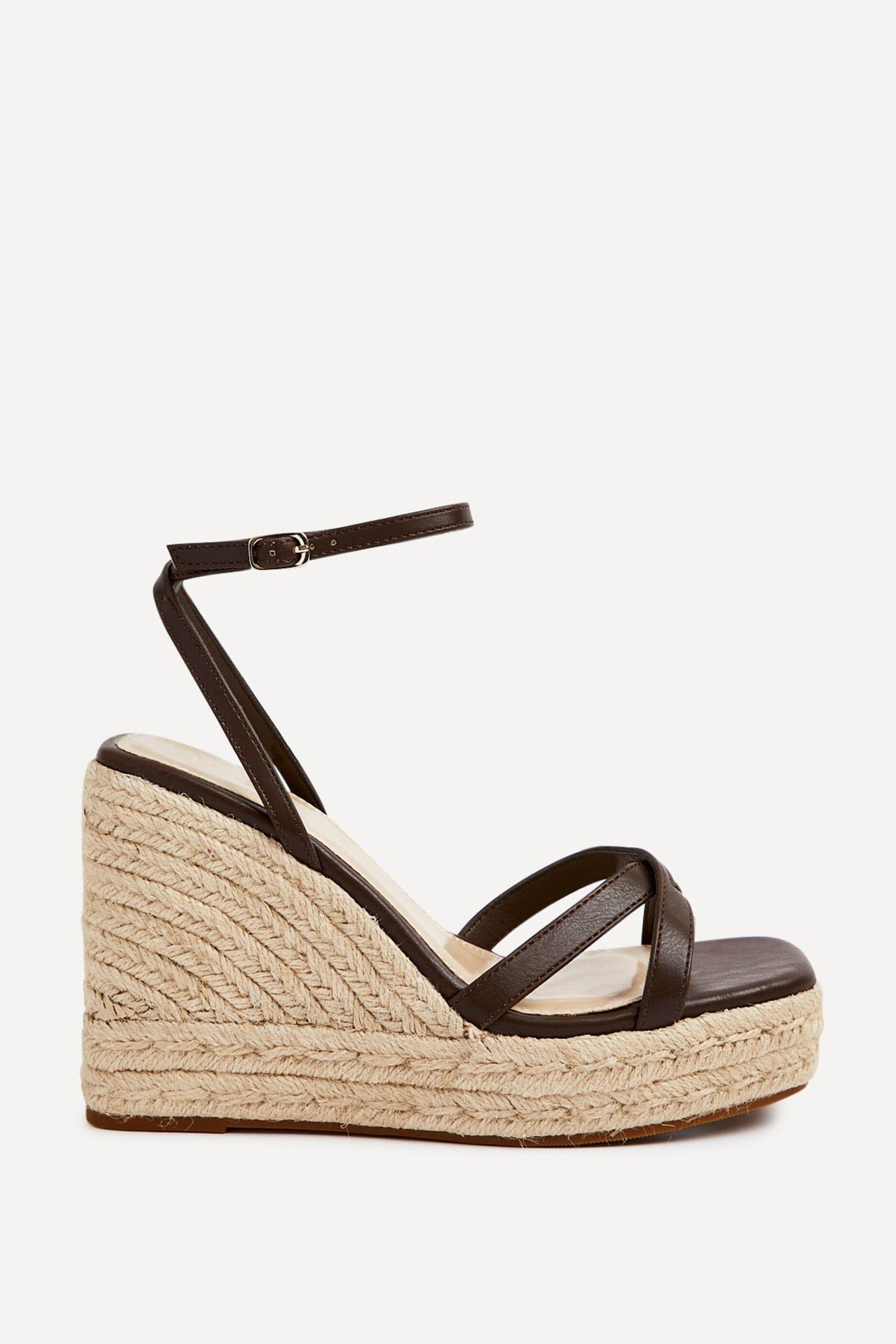Desta Brown Nubuck Strappy Rope Wedges by LINZI