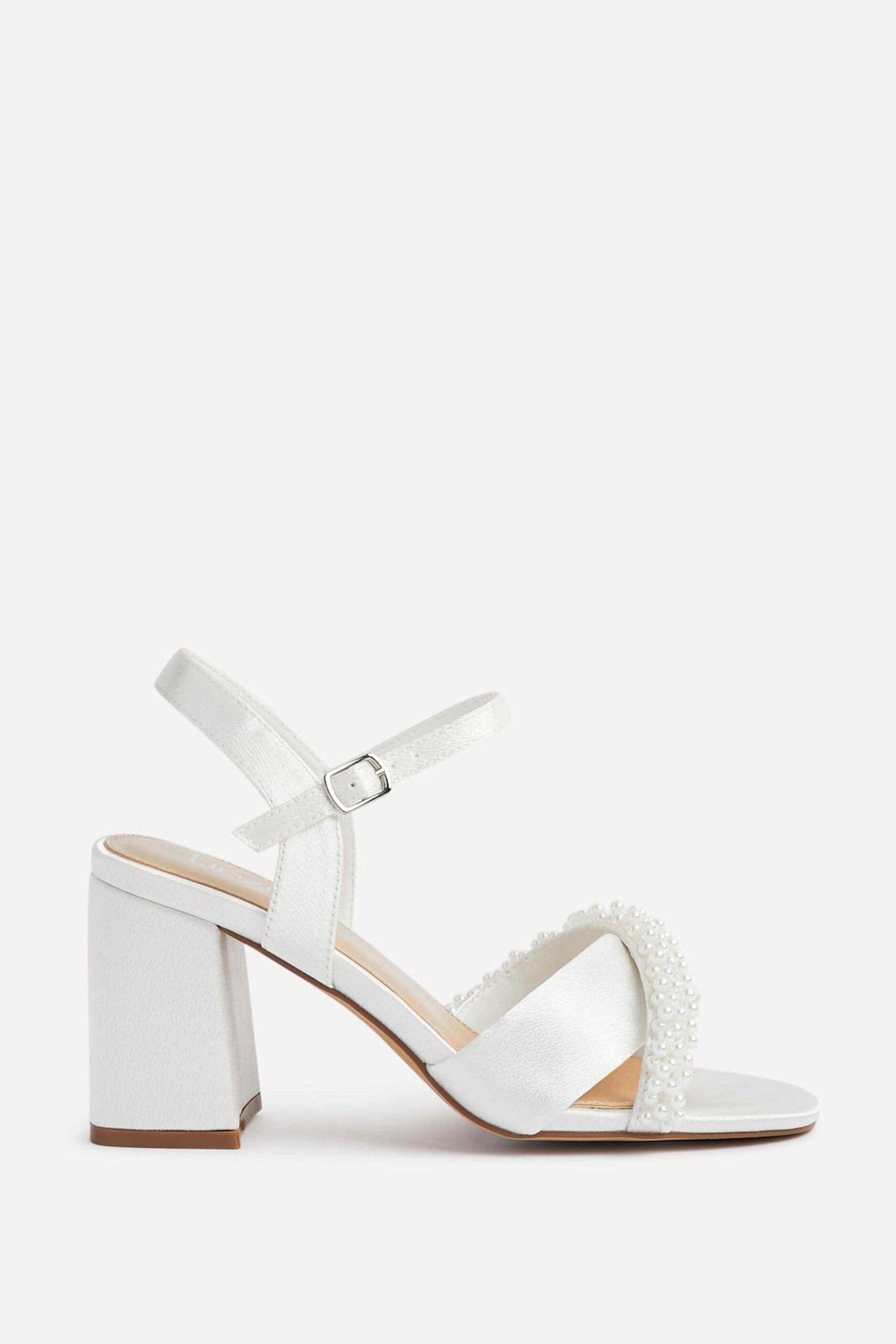 Devotion Wide Fit Ivory Satin Pearl Heels by LINZI