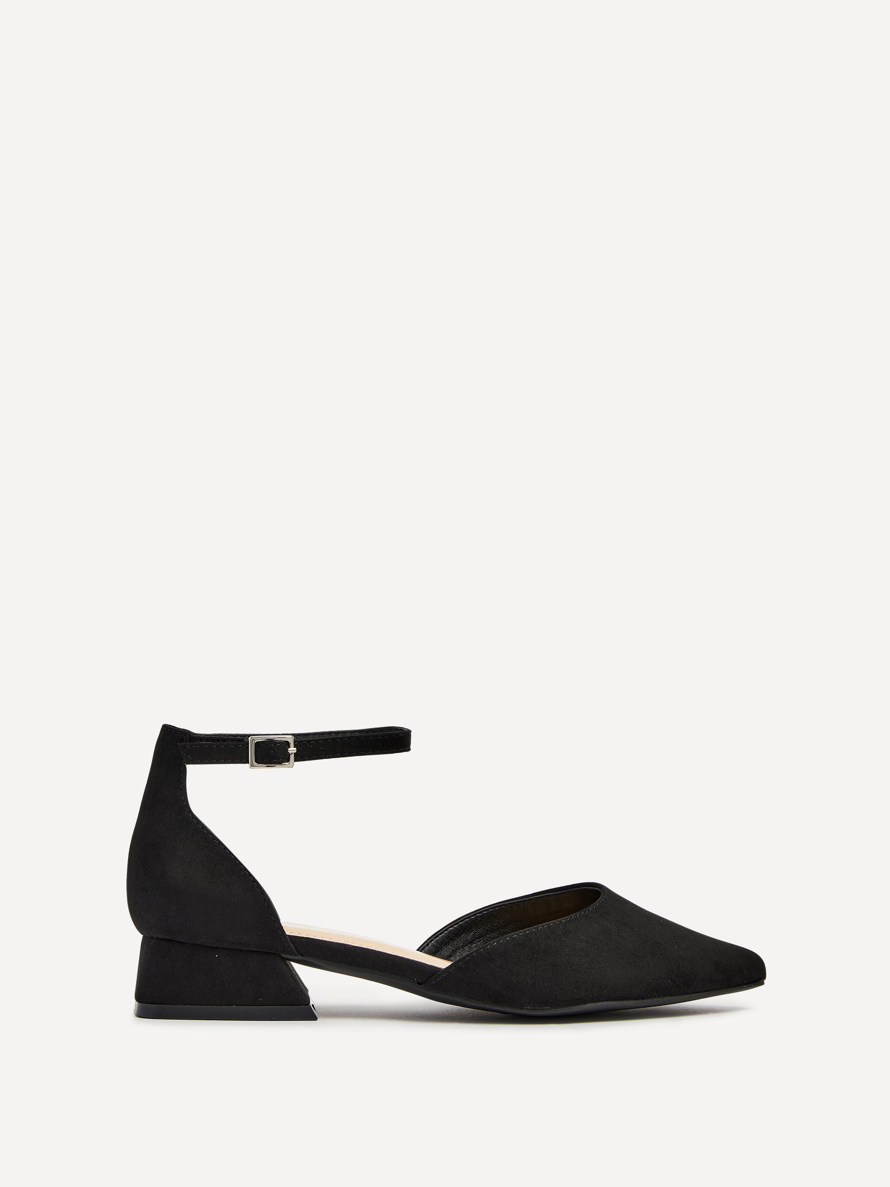 Dolly Wide Fit Black Faux Suede Low Block Court Heel by LINZI