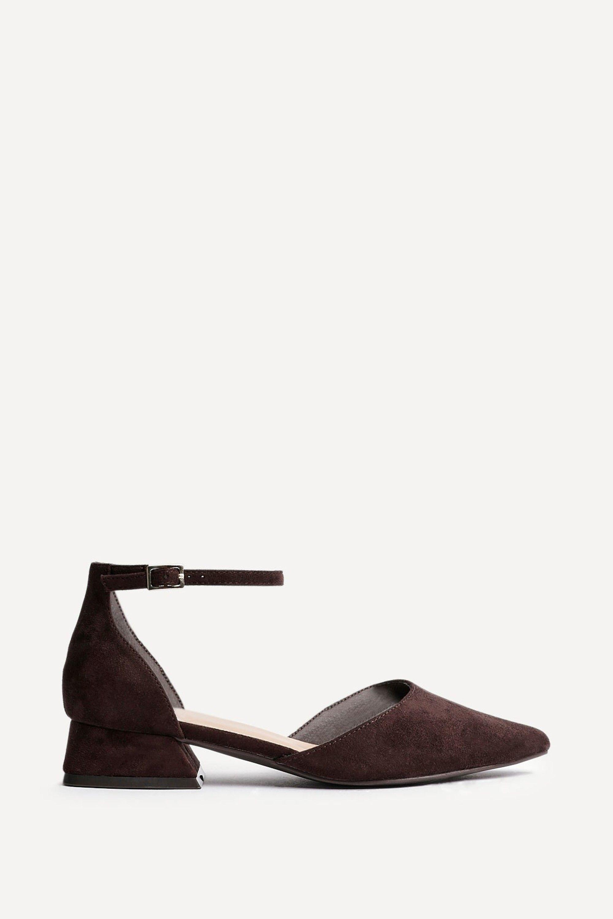 Dolly Wide Fit Brown Faux Suede Low Block Court Heel by LINZI