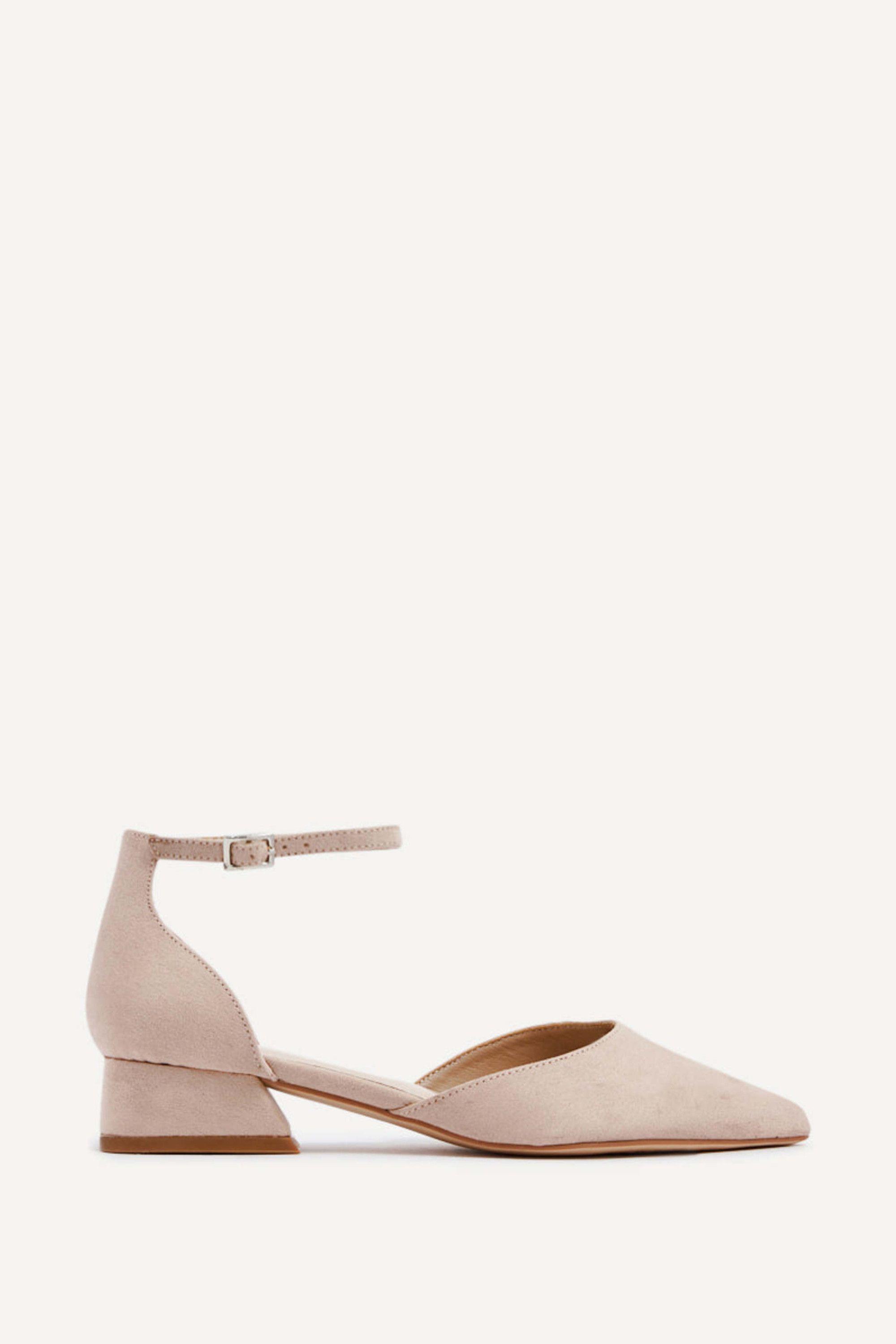Dolly Wide Fit Nude Faux Suede Low Block Court Heel by LINZI