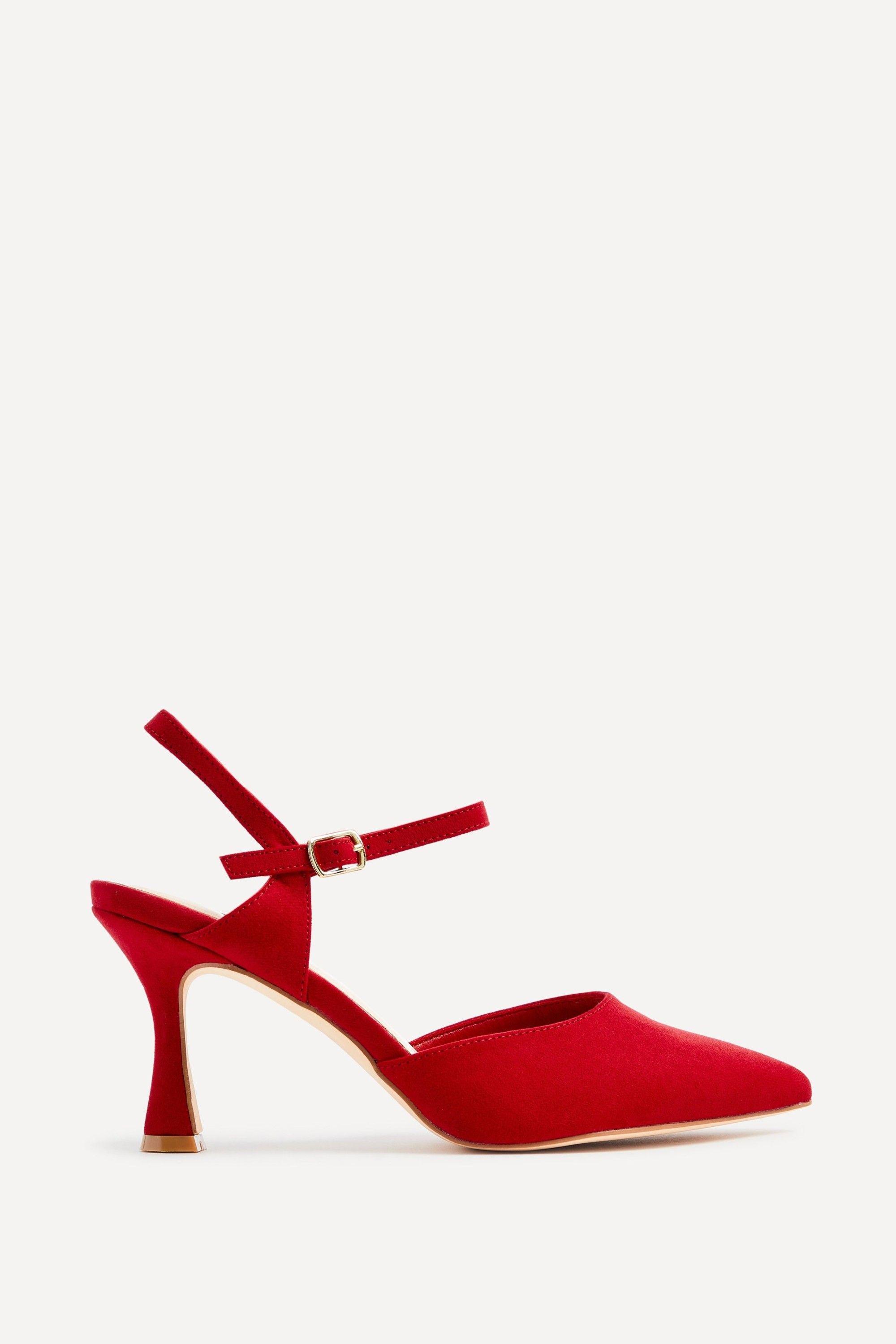 Duet Wide Fit Red Faux Suede Open Back Stiletto Court Heel by LINZI
