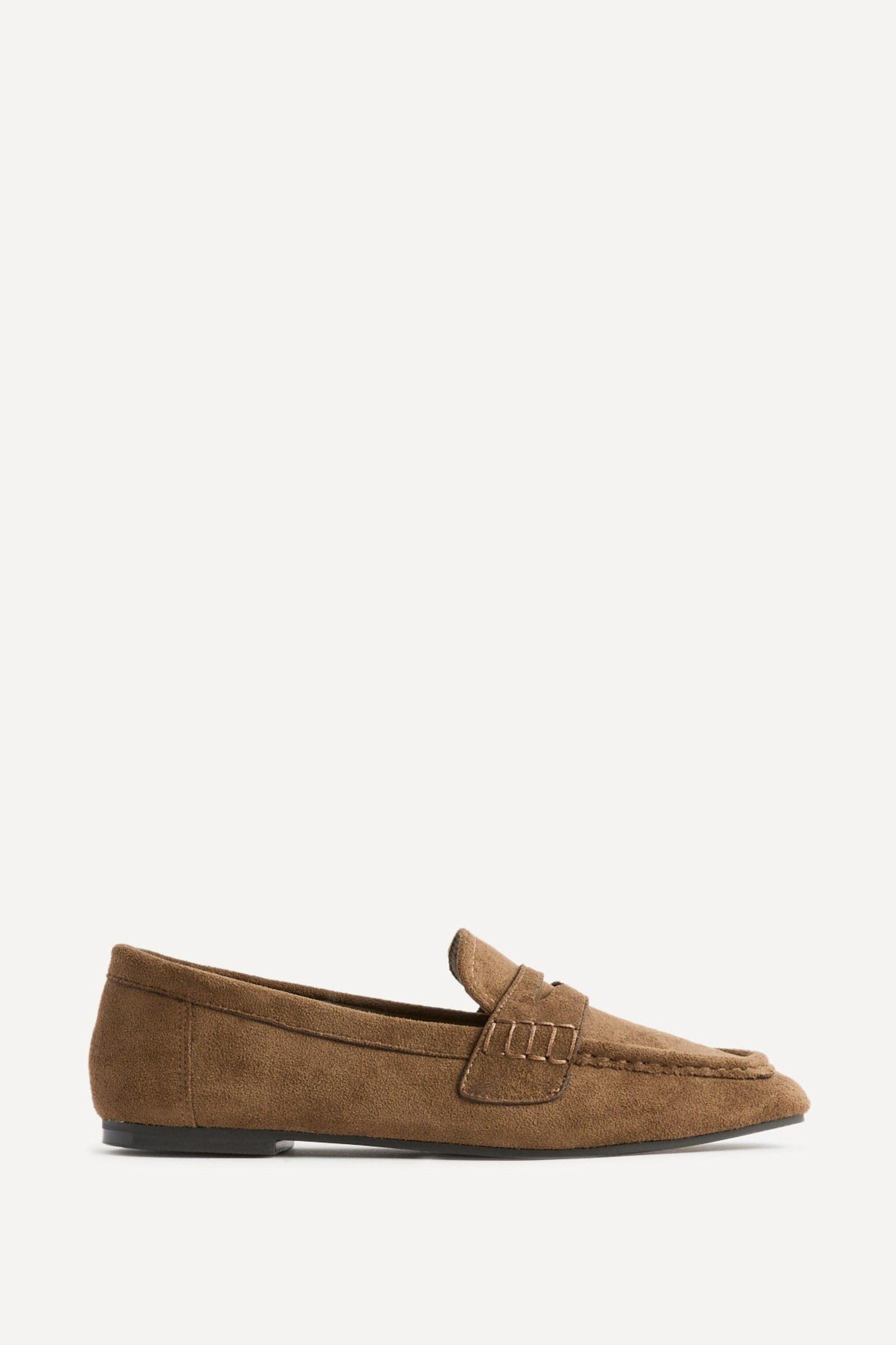 Edition Tan Faux Suede Print Penny Loafers by LINZI