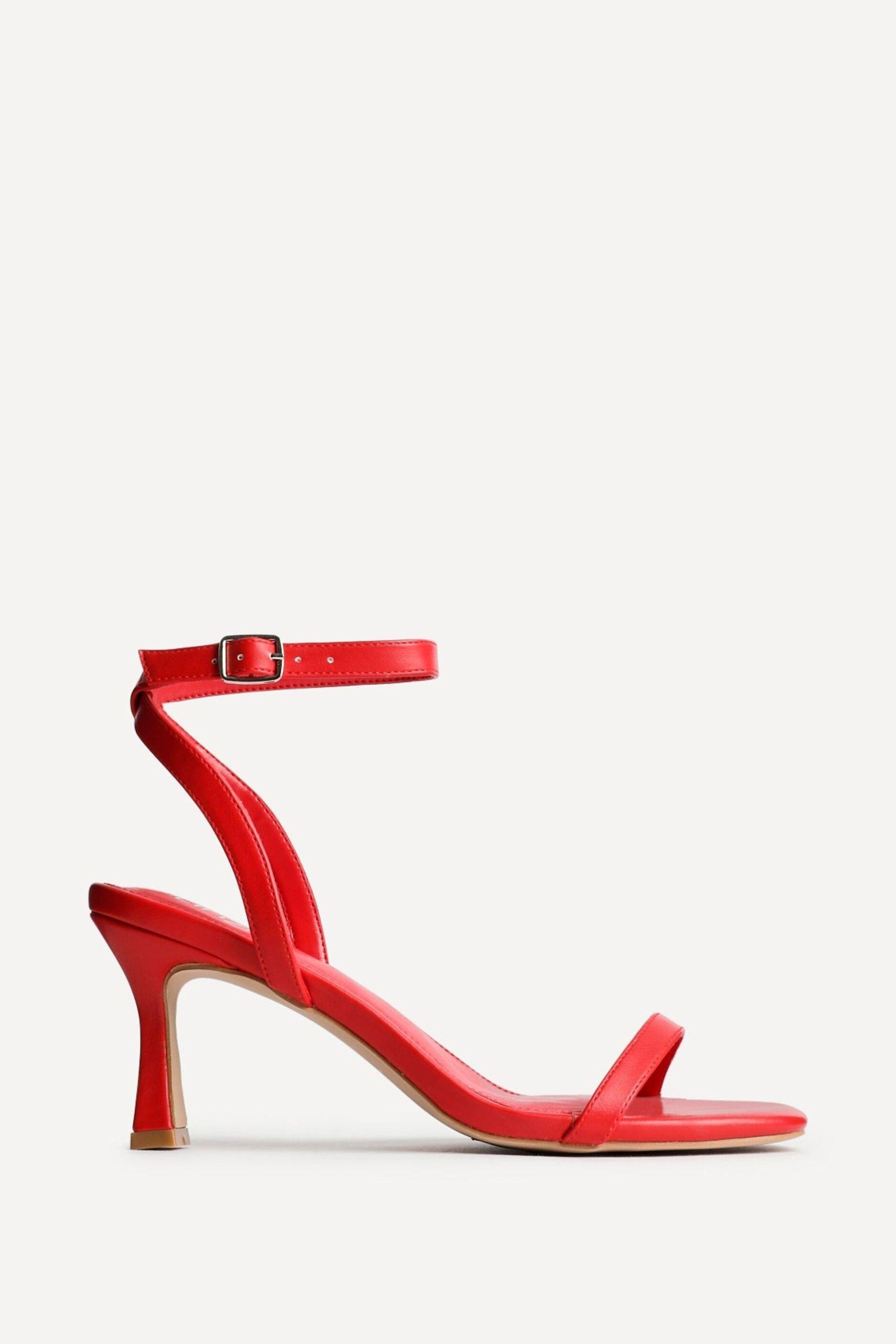 Elevate Red Faux Leather Barely There Stiletto Heeled Sandals by LINZI