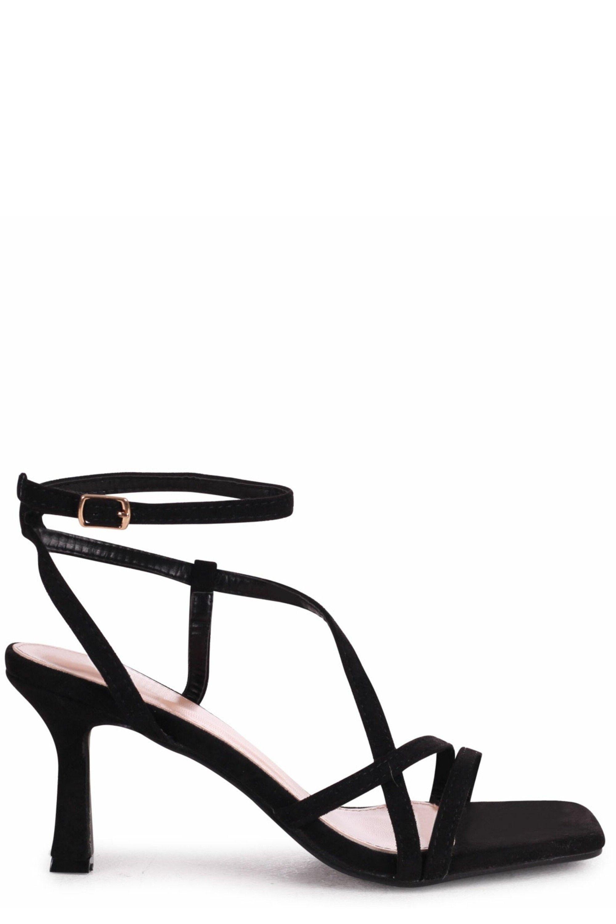 Ella Black Faux Suede Strappy Square Toe Heeled Sandal by LINZI Ella Black Faux Suede Strappy Square Toe Heeled Sandal by LINZI
