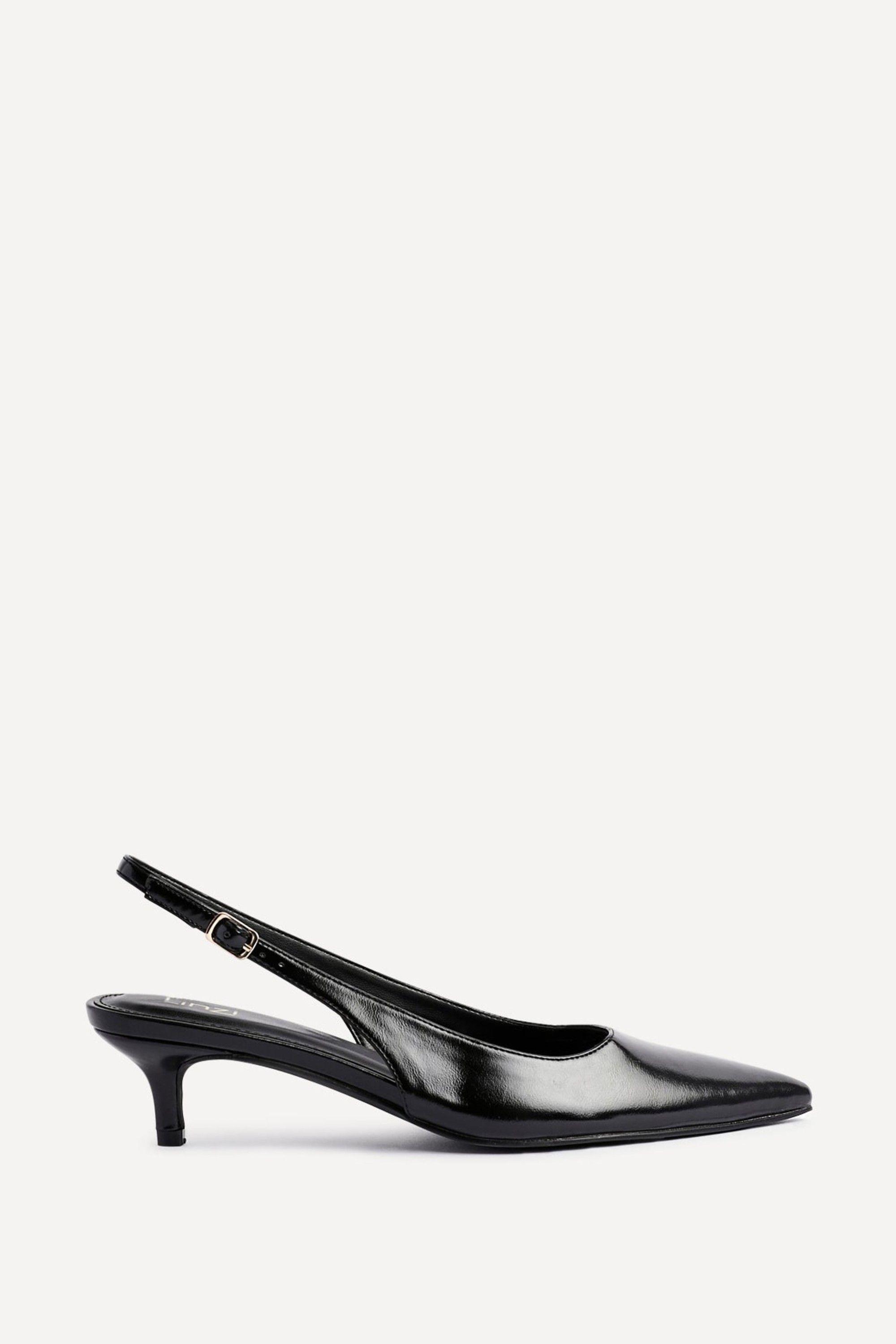 Elvira Black Faux Leather Slingback Kitten Court Heels by LINZI