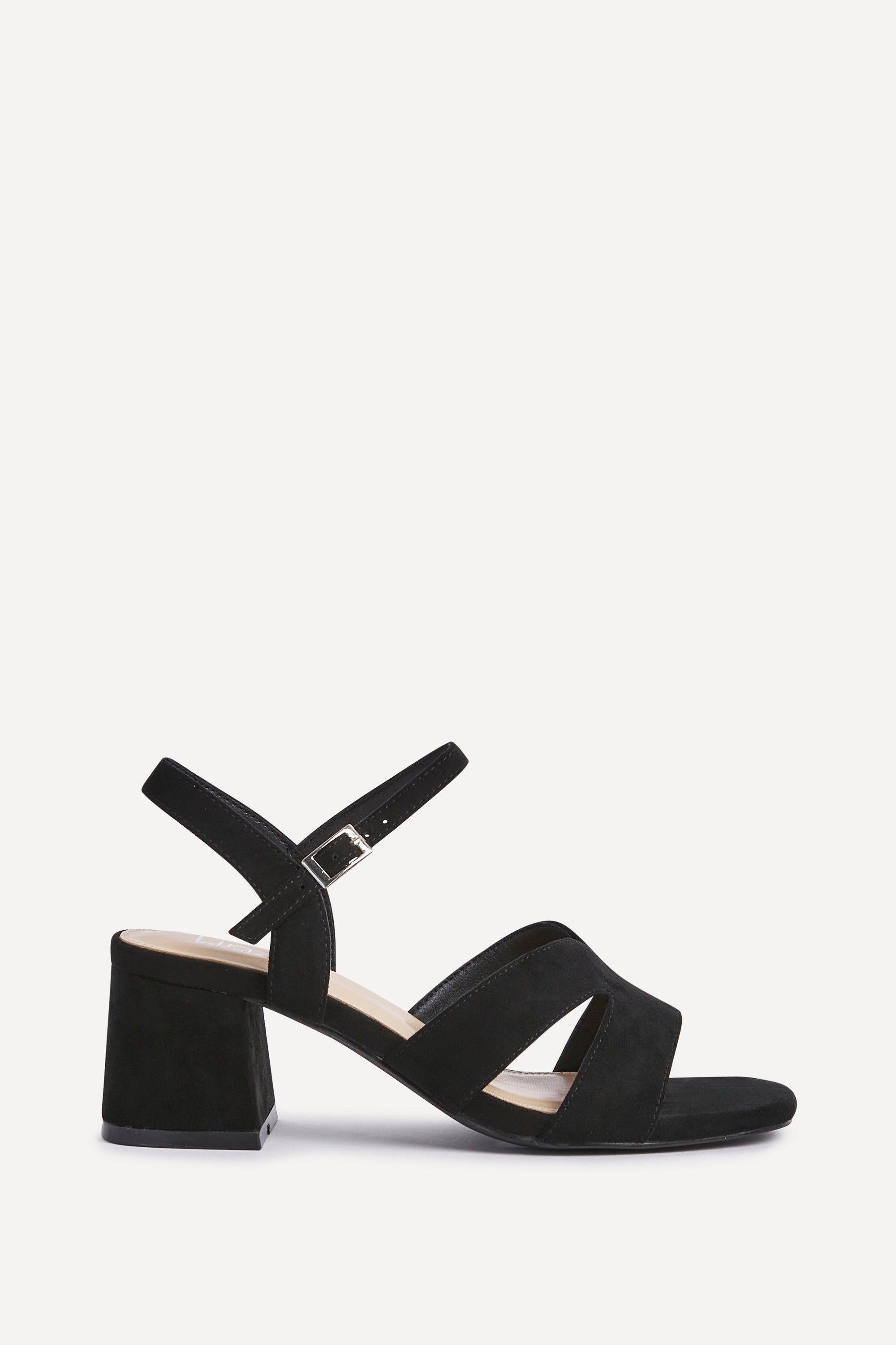 Empire Wide Fit Black Faux Suede Link Detail Block Heels by LINZI