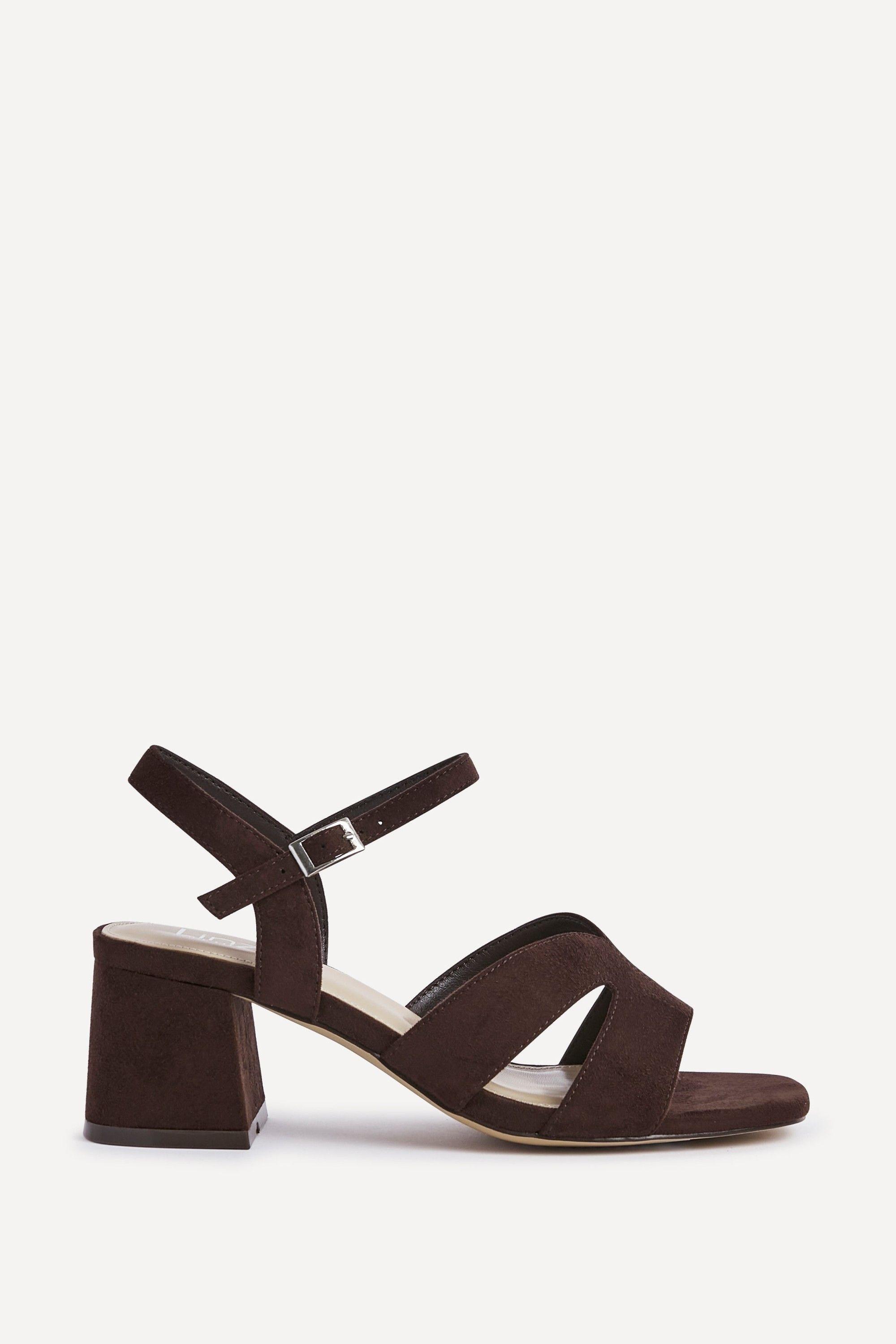 Empire Wide Fit Brown Faux Suede Link Detail Block Heels by LINZI